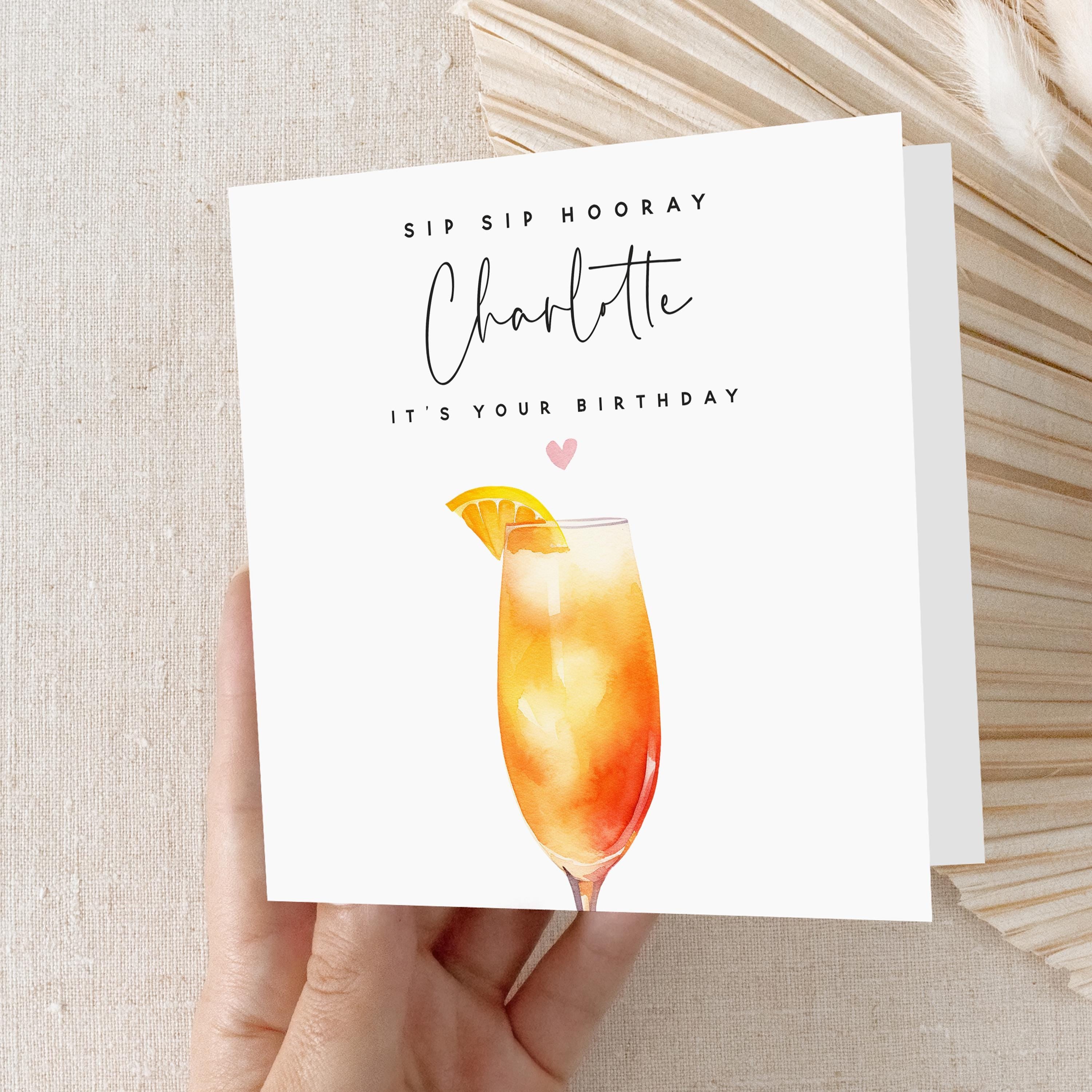 Personalised Birthday Card, Birthday Cocktail Bellini Drink Card, Daughter, Granddaughter, Sister,Birthday Card,Birthday Gift,Kraft Envelope