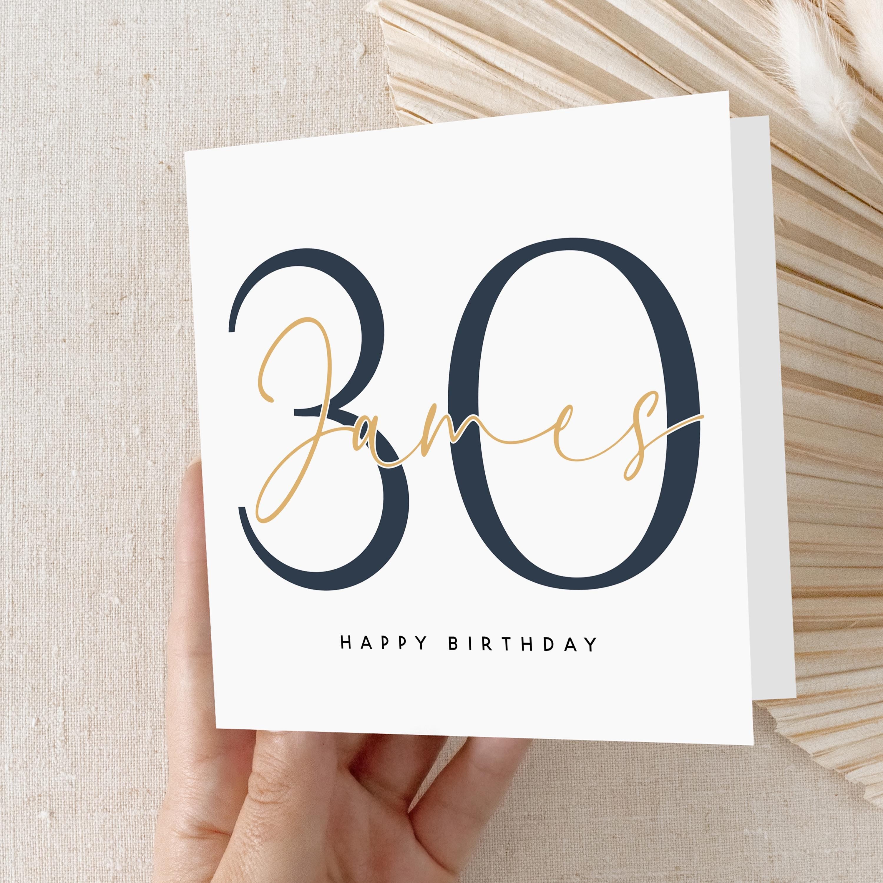 Personalised 30th Birthday Card, Special Milestone Card, Birthday Card For Son,Boyfriend,Husband,Navy Blue 30, Thirty Minimal-Kraft Envelope