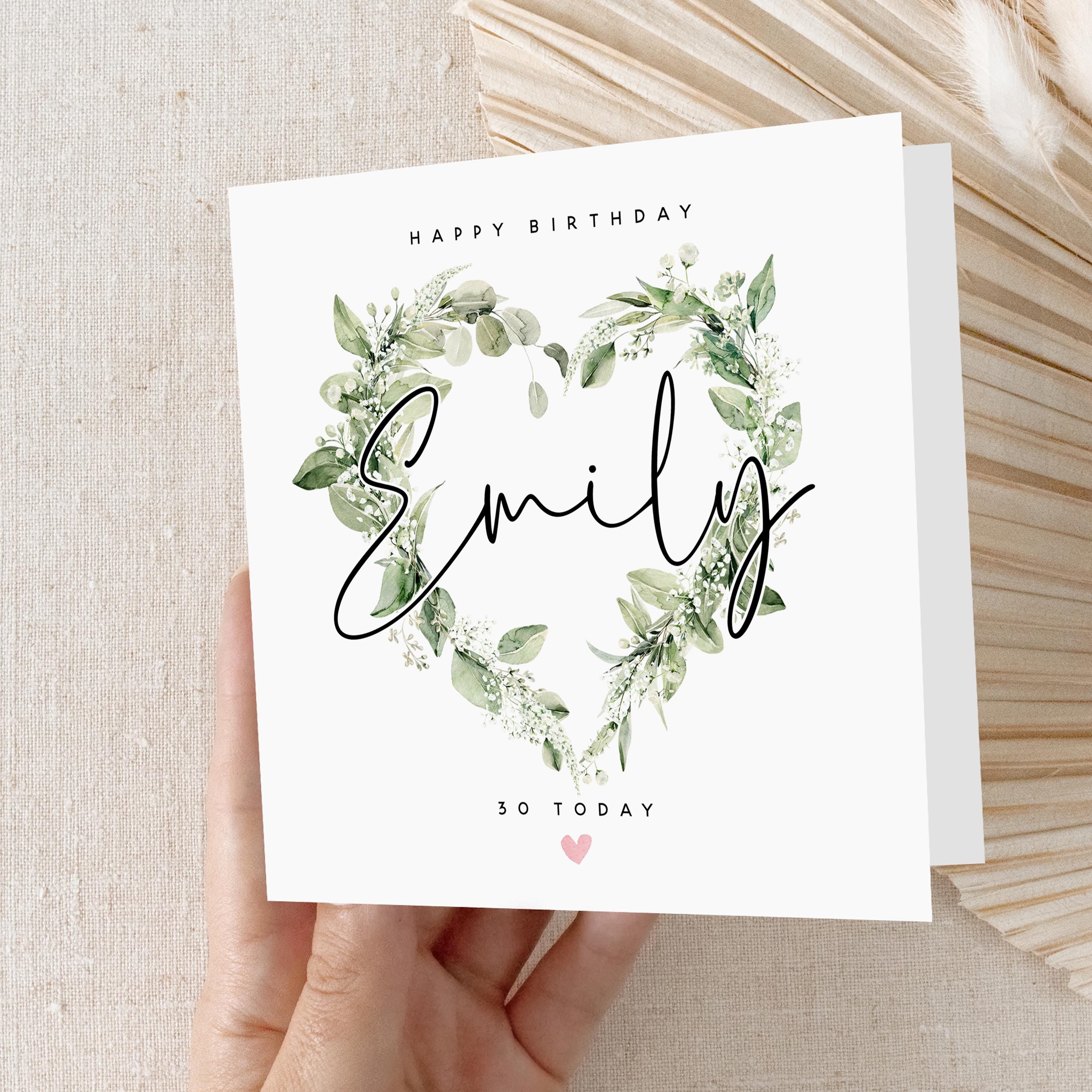 Personalised 30th Birthday Card,Special Milestone Card,Birthday Card For Wife,Sister,Daughter, Auntie,Botanical Wreath,Thirty-Kraft Envelope