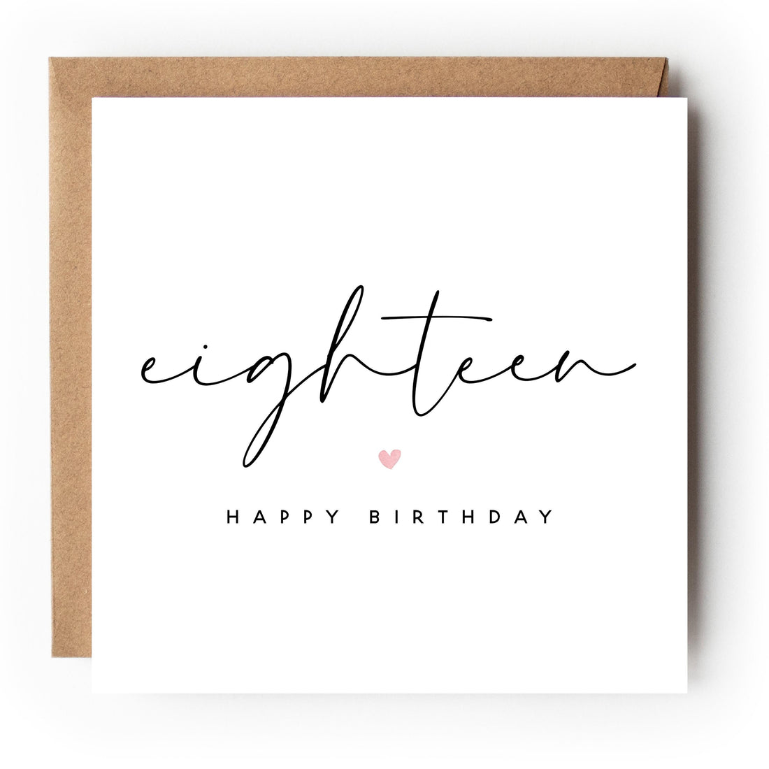 18th Birthday Card, Special Milestone Birthday, Minimal Script Eighteenth ,Daughter, Granddaughter, Sister, Niece Birthday Card, Kraft