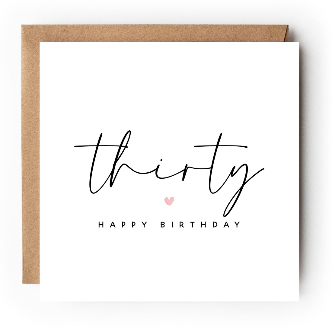 30th Birthday Card, Special Milestone Card, Minimal Script Birthday Card For Wife, Sister, Daughter, Auntie, Thirty- Kraft Envelope 6x6