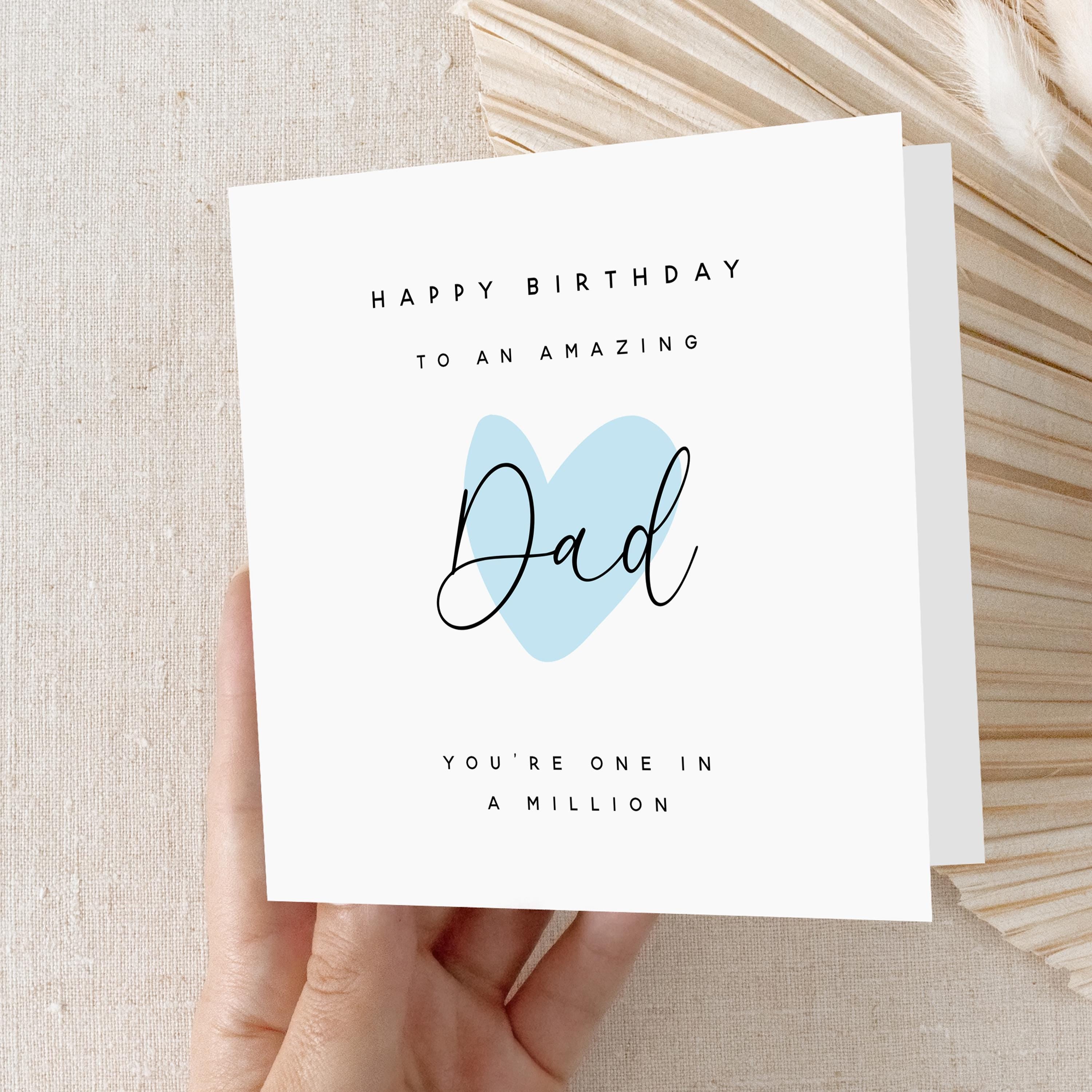 Birthday Card For Dad, Best Dad Card, One In A Million, Personalised Card, Birthday Gift For Dad, Card For Him, Blue Heart -Kraft Envelope