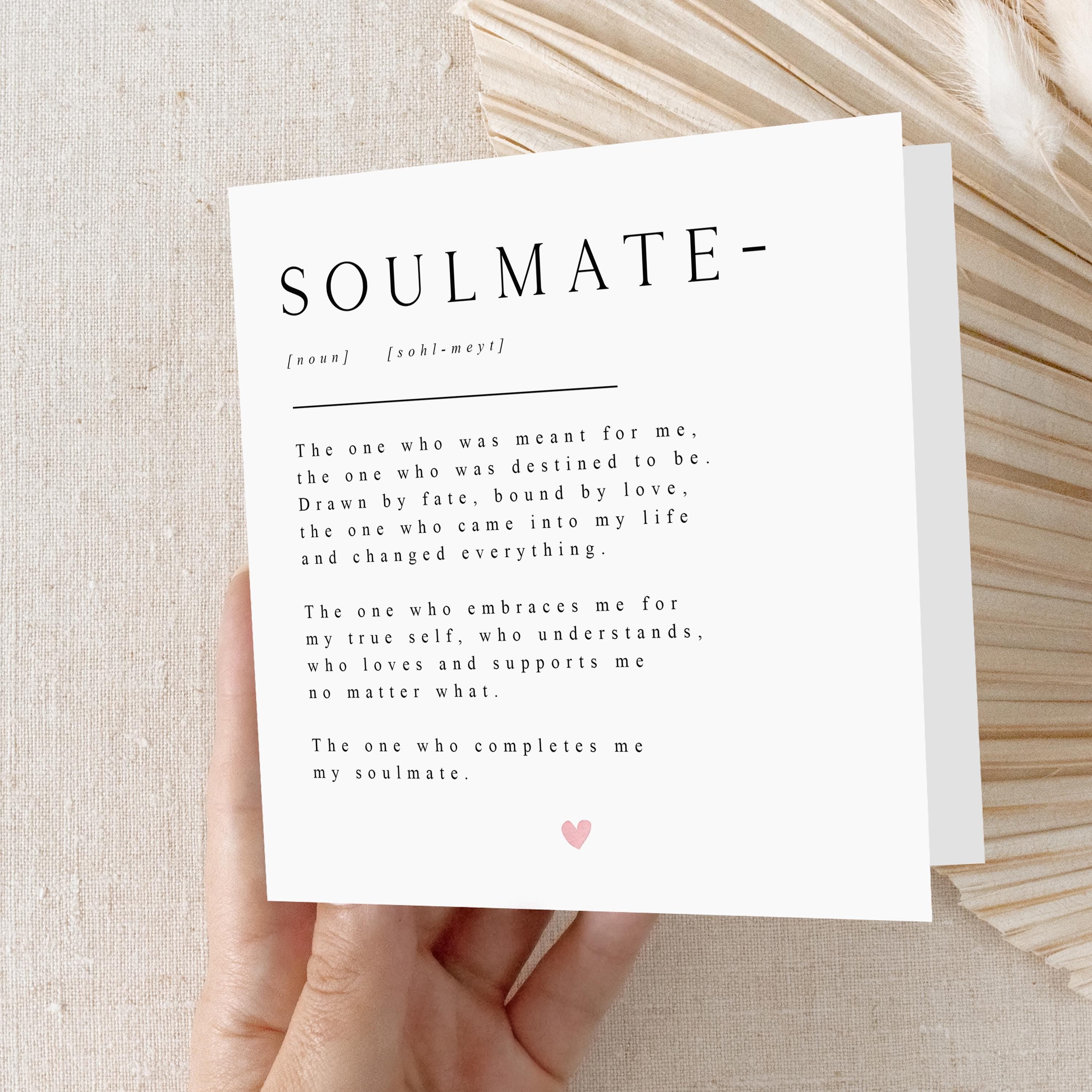 Soulmate Card-Soulmate Definition Card-Husband Birthday Card-Boyfriend Birthday Card-Wife Girlfriend Birthday Card-Valentines Romantic Card