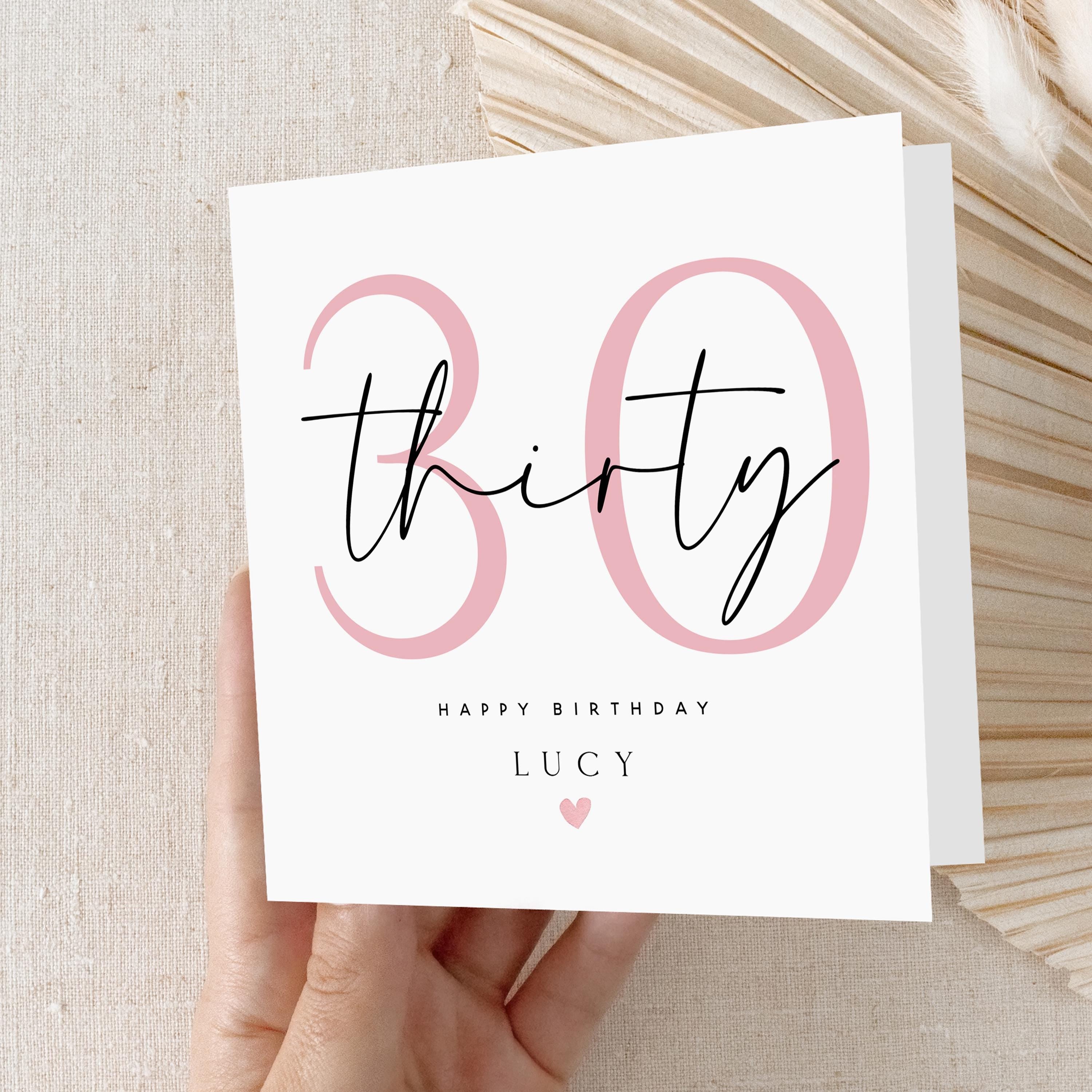 Personalised 30th Birthday Card, Special Milestone Card, Birthday Card For Wife, Sister, Daughter, Auntie, Pink Thirty, 30th Birthday Gift