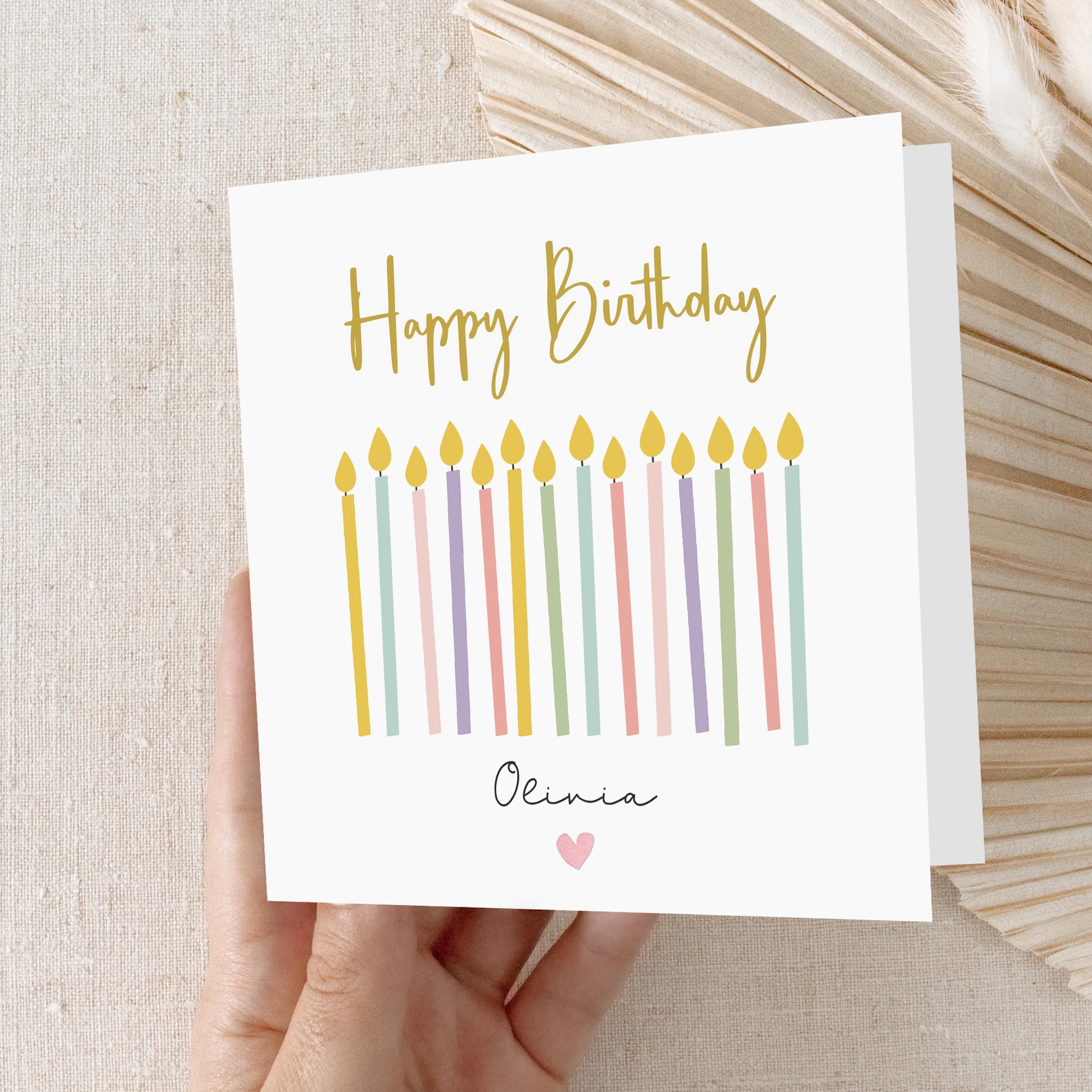 Personalised Birthday Card, Happy Birthday Card, Candles, Card For Mum, Daughter, Granddaughter, Friend, Bestie Birthday Card, Birthday Gift