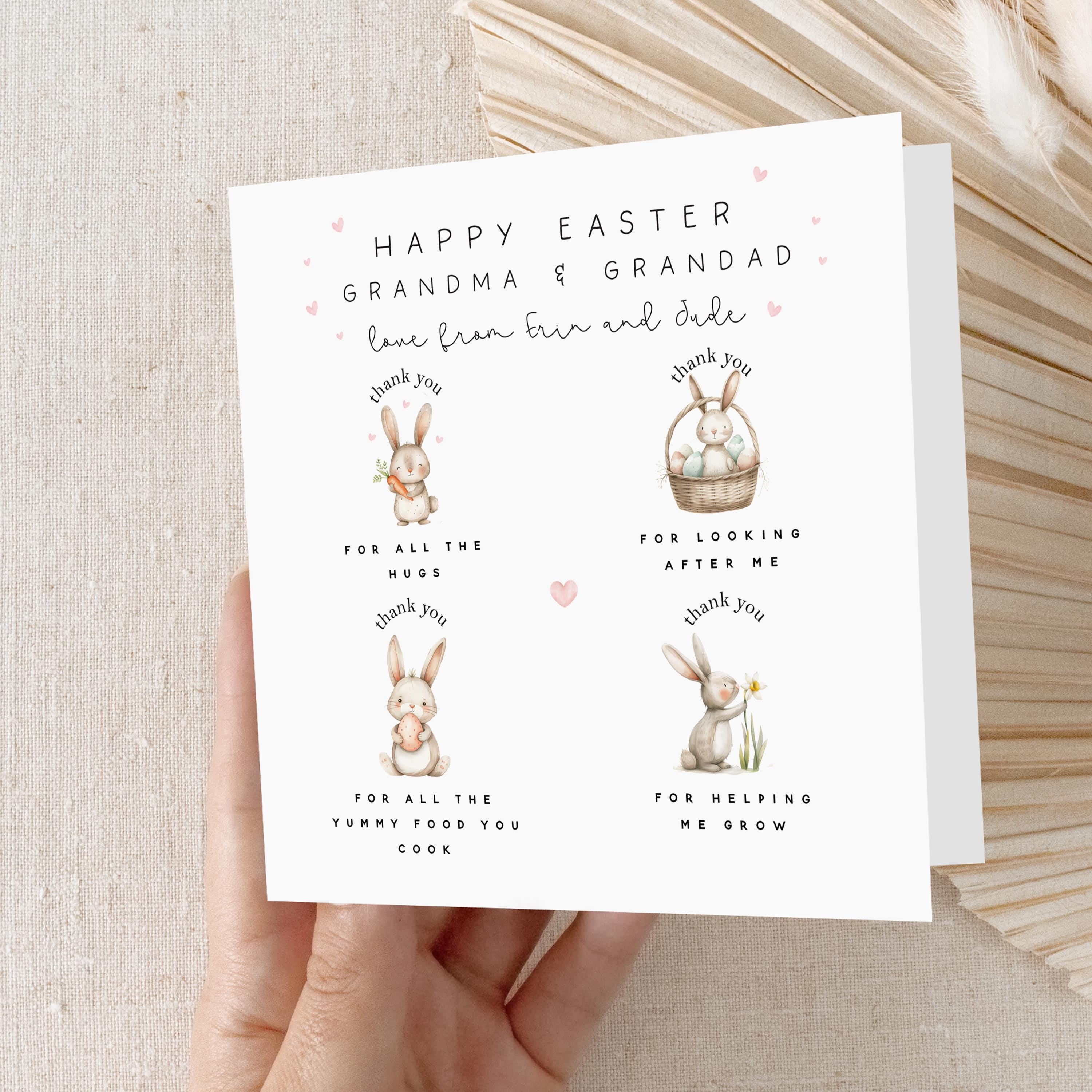Easter Card Personalised, Card For Grandparents From Kids, Happy Easter Card, Card For Gran, Grandma, Gramps, Grandpa, Nanny, Easter Gift