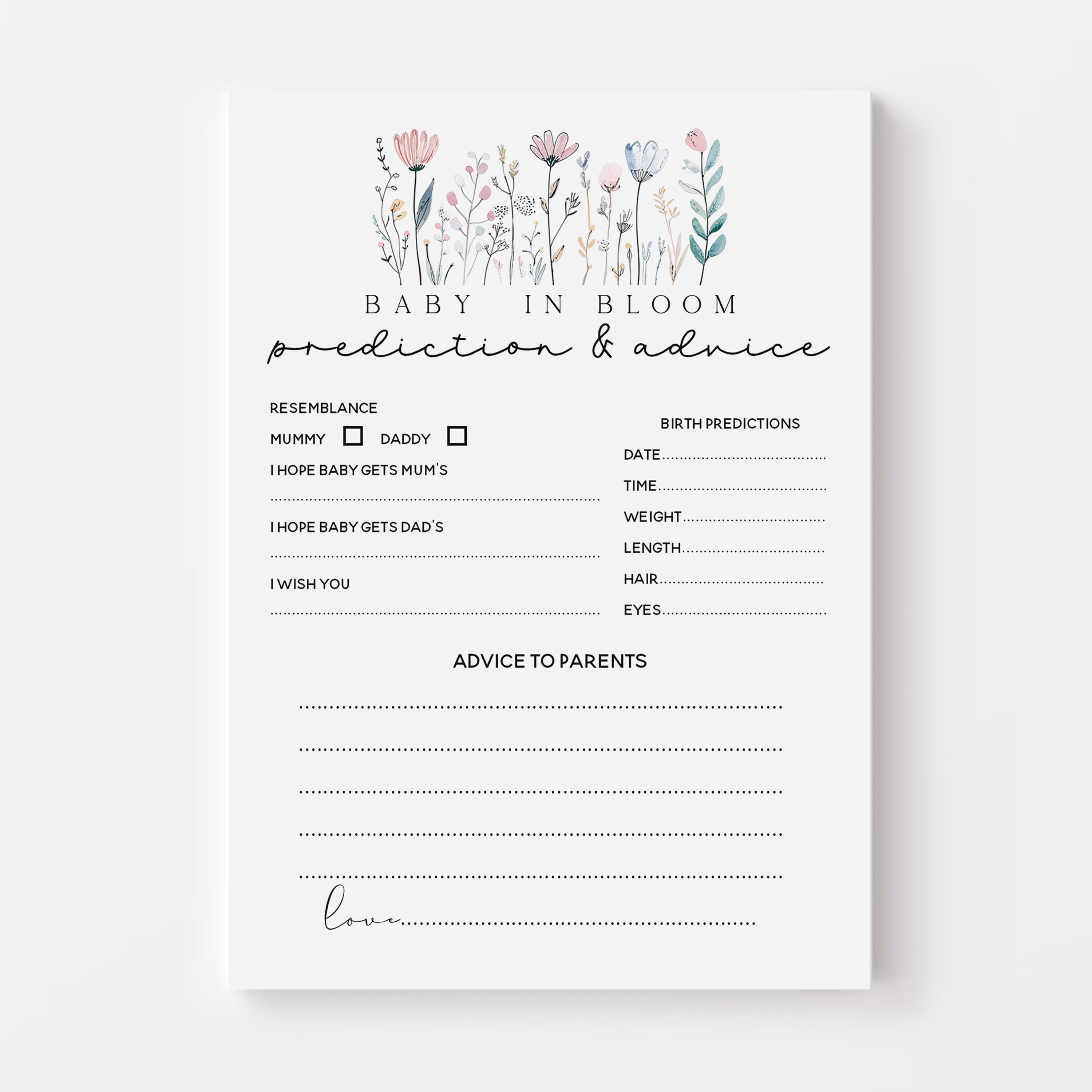 Baby Prediction & Advice Cards Baby In Bloom Cards