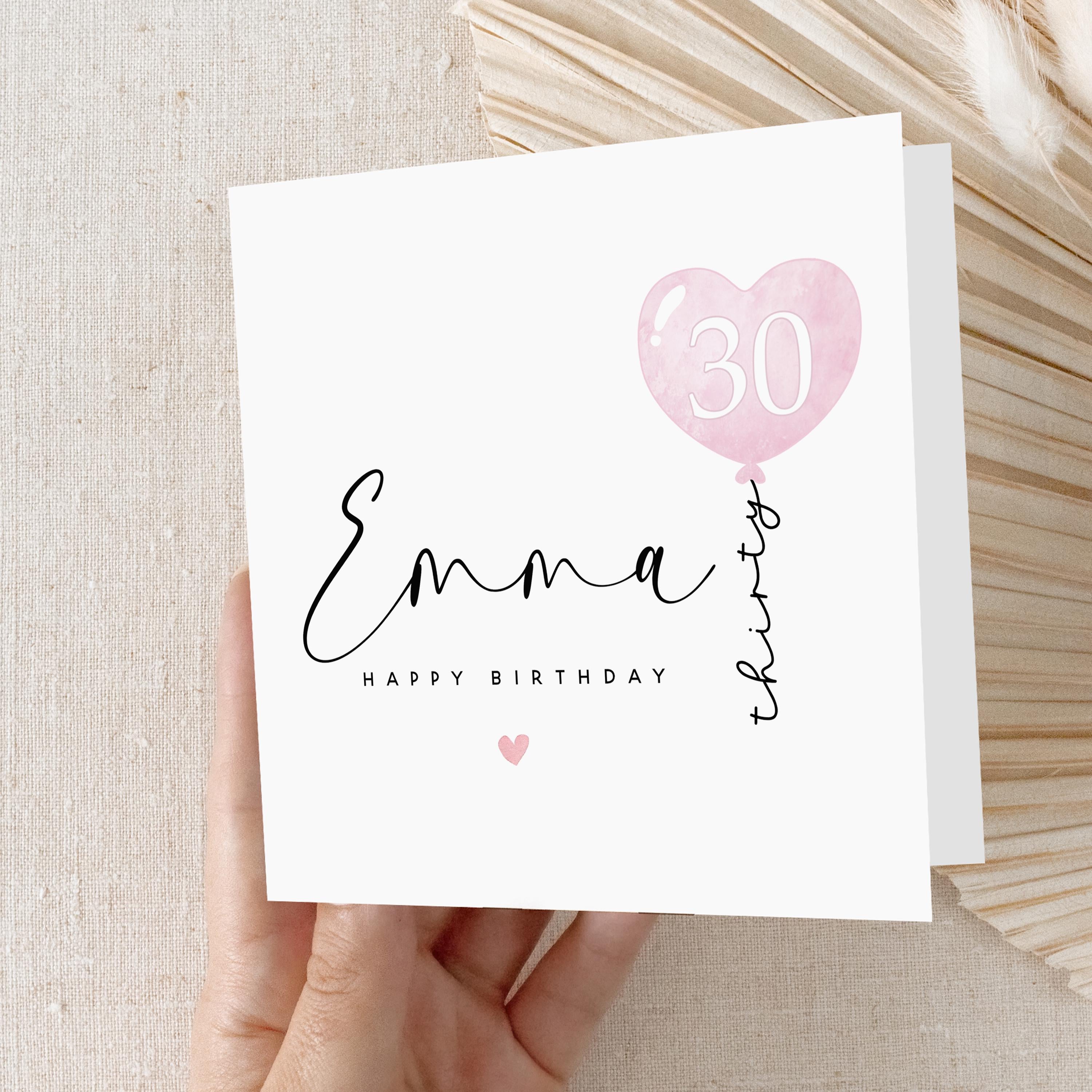 Personalised 30th Birthday Card, Special Milestone Card, Birthday For Daughter, Pink Balloon 30, Thirty Minimal-Kraft Envelope Included