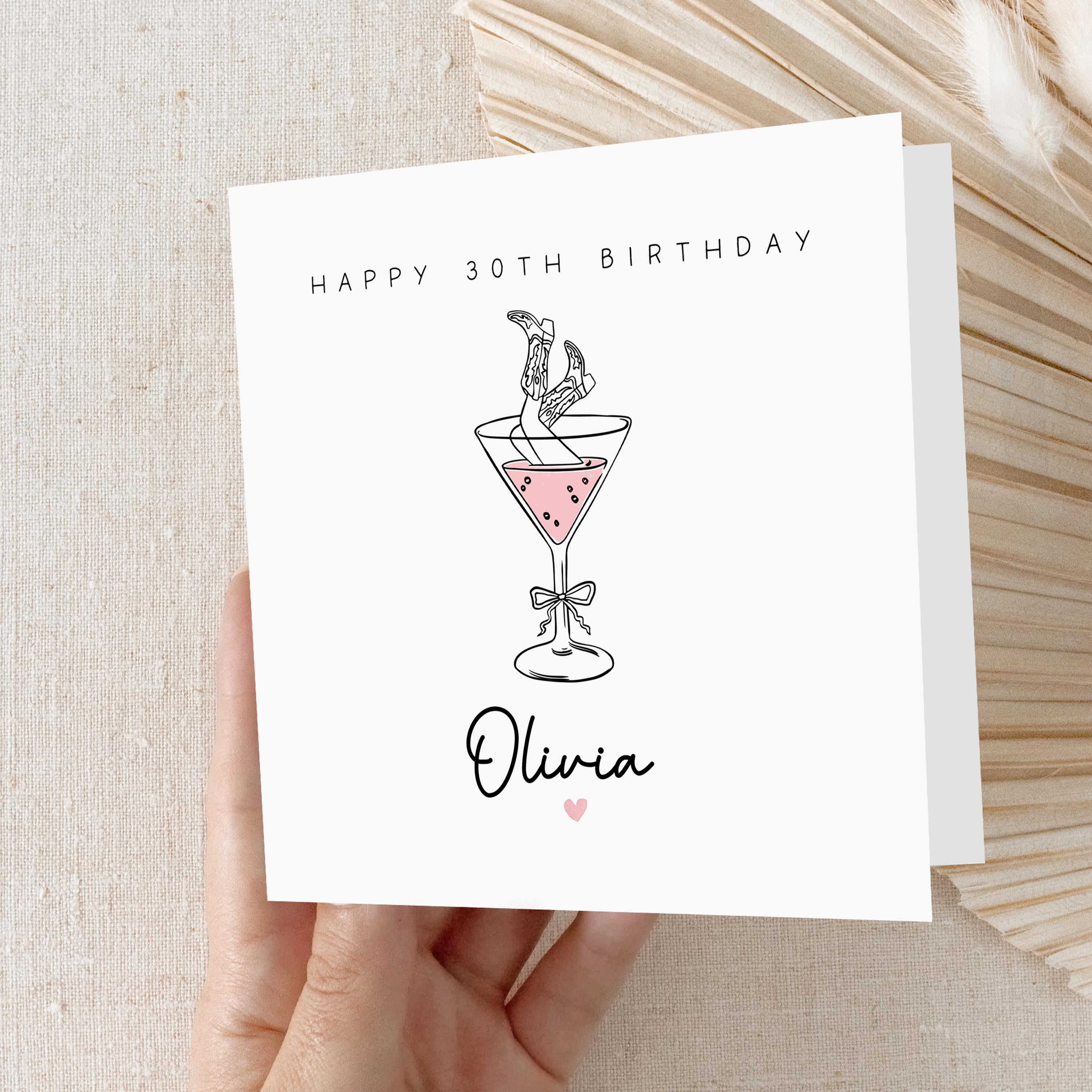 Personalised 30th Birthday Card, Special Milestone Card, Birthday Card For Bestie, Best Friend, Sister, Daughter, Auntie, Martini Glass