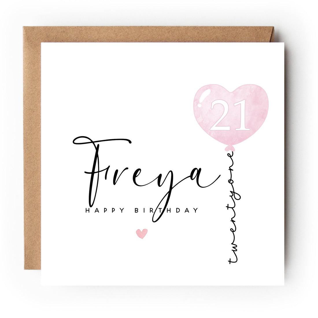 Personalised 21st Birthday Card, Special Milestone Card, Birthday Card For Daughter, Friend, Niece, Pink Heart Balloon 21, Twenty First