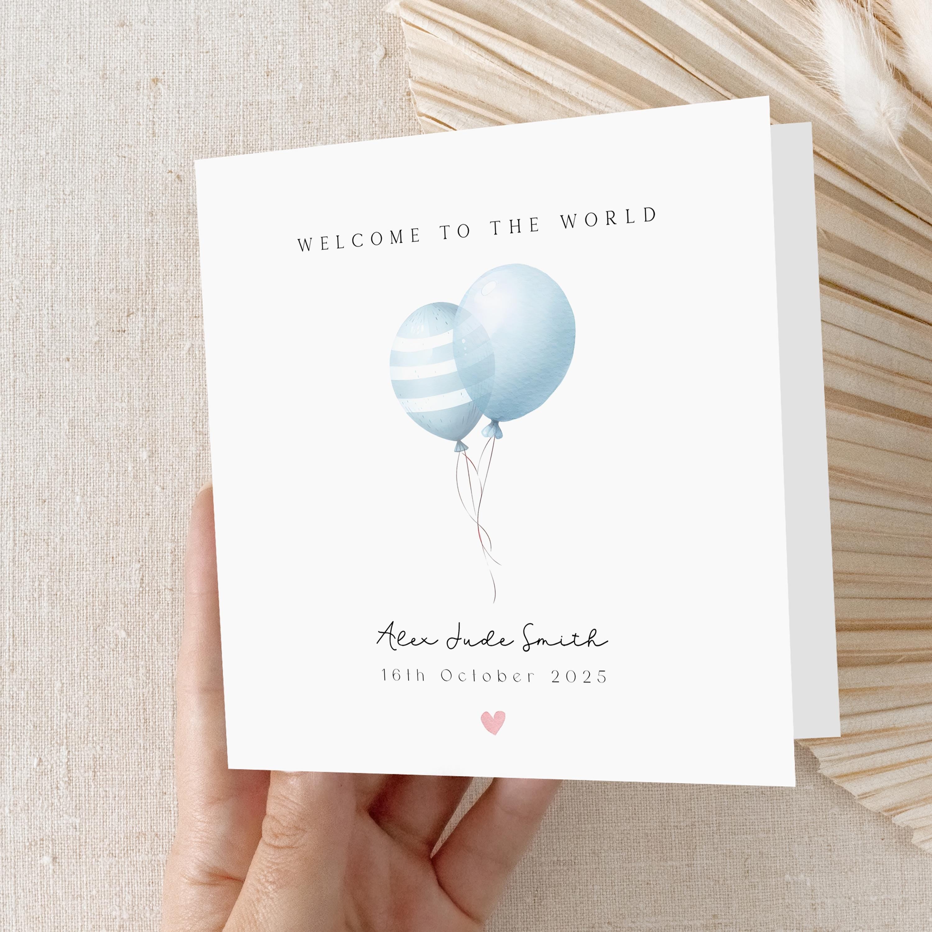 New Baby Boy Card Personalised, Welcome To The World Card, Blue Balloon Design, New Born Card, Congratulations New Parents-New Born Keepsake