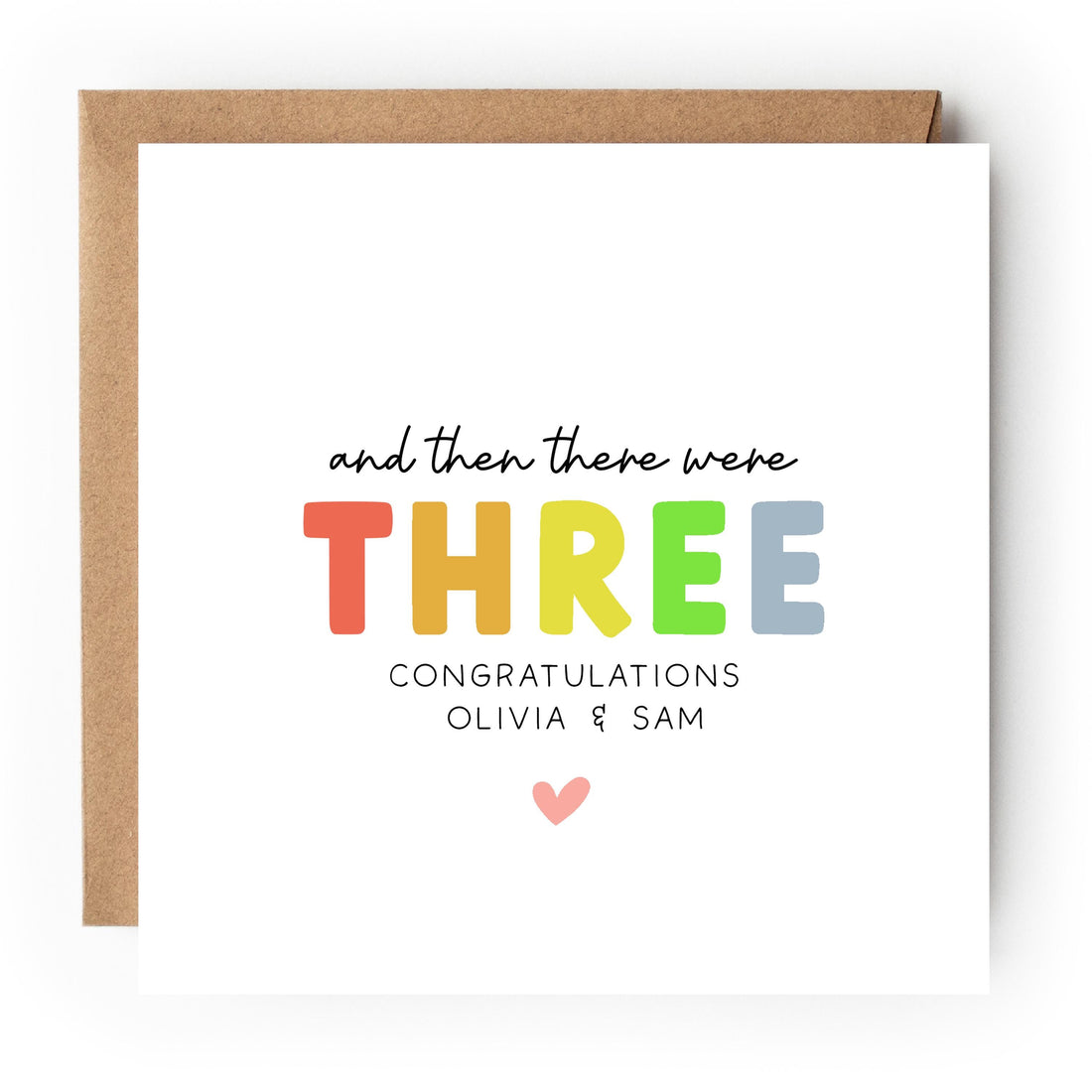 Personalised New Baby Card,Congratulations Card,New parent Card,And Then There Were Three, New Arrival Card,Newborn,Handmade, Multi Colour