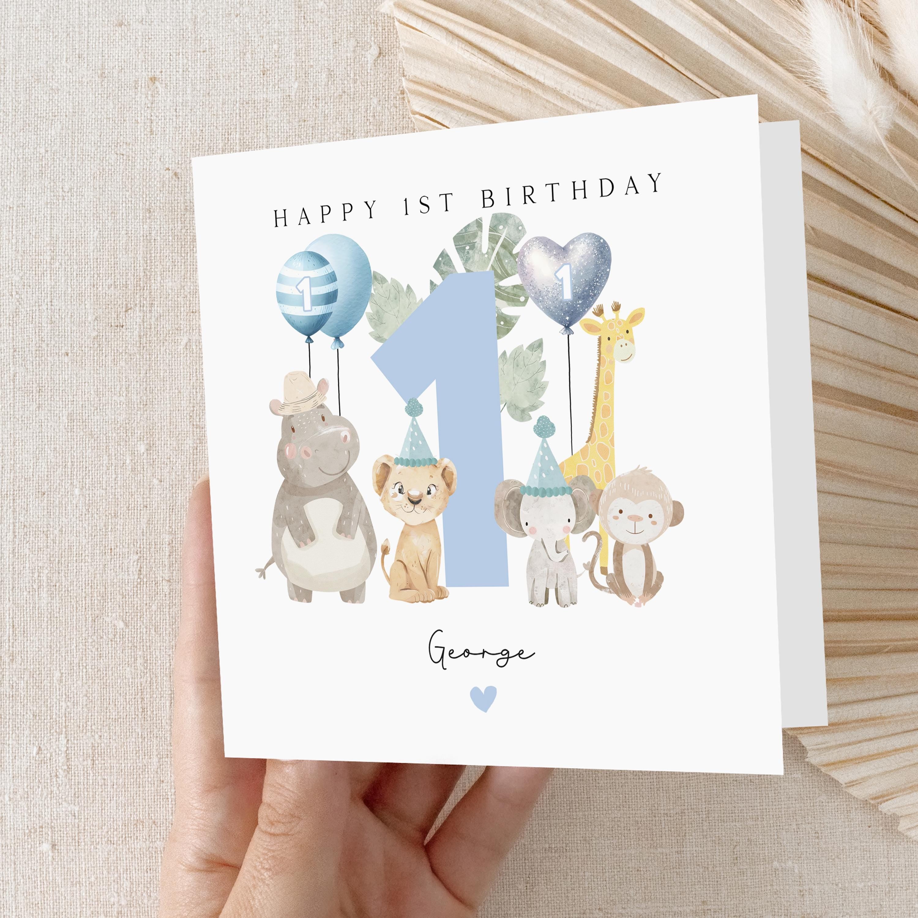 Personalised Birthday Card, Safari Animals, Children&