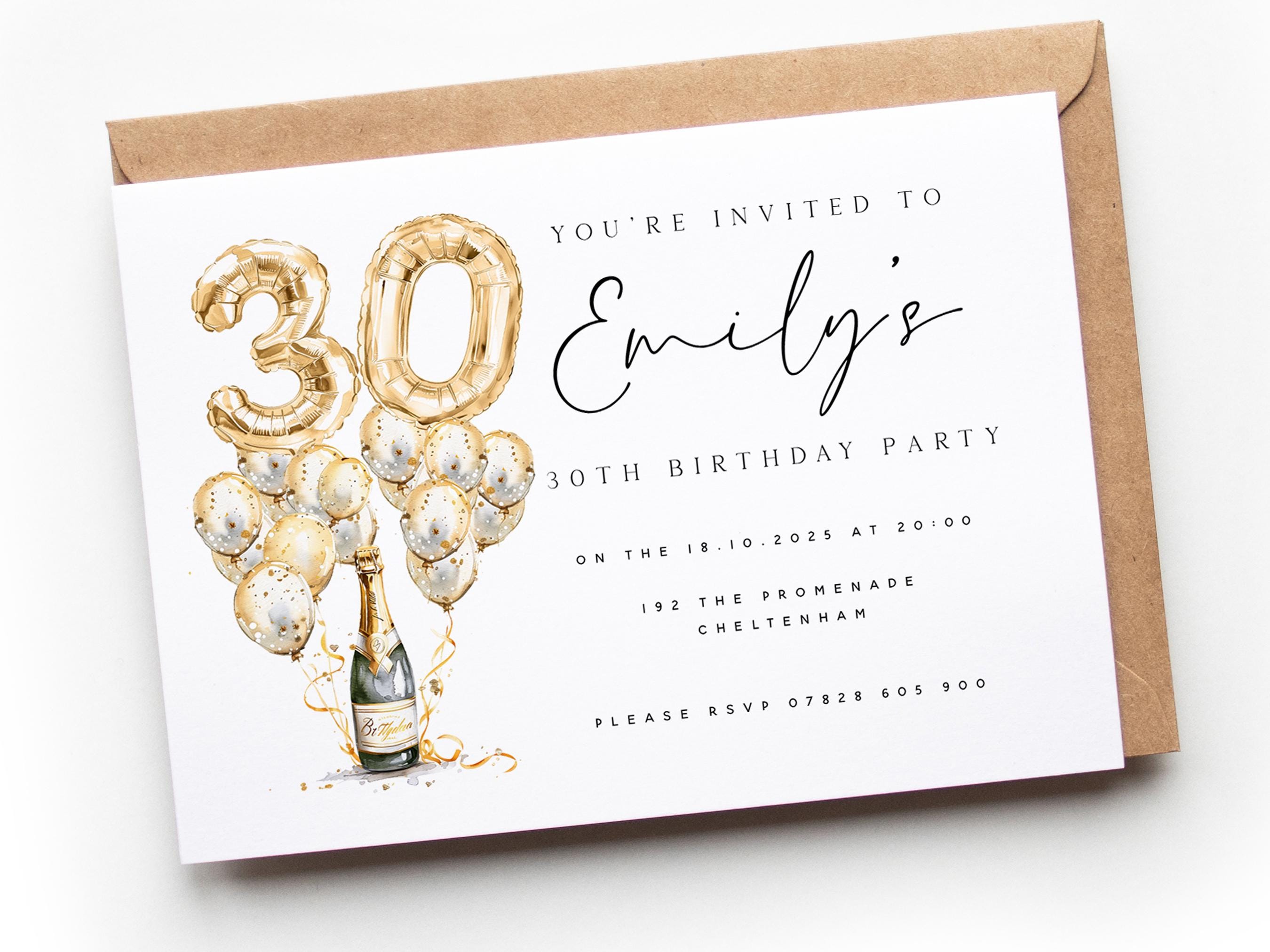 Personalised 30th birthday invitation | gold balloon champagne birthday invite | 18th birthday invite | digital or printed available