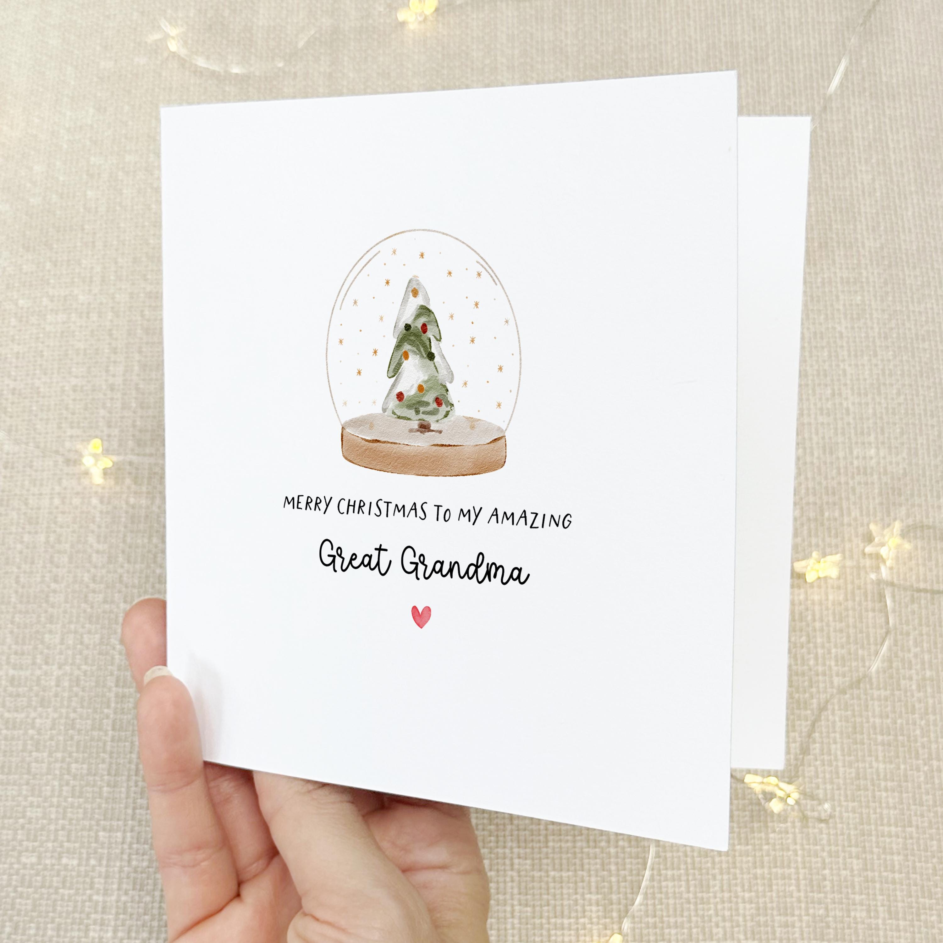 Great Grandma Christmas Card-Personalised Christmas Card-Christmas Card For Great Grandma Great Nanna Granny -Great Gran - Snowglobe Doodle