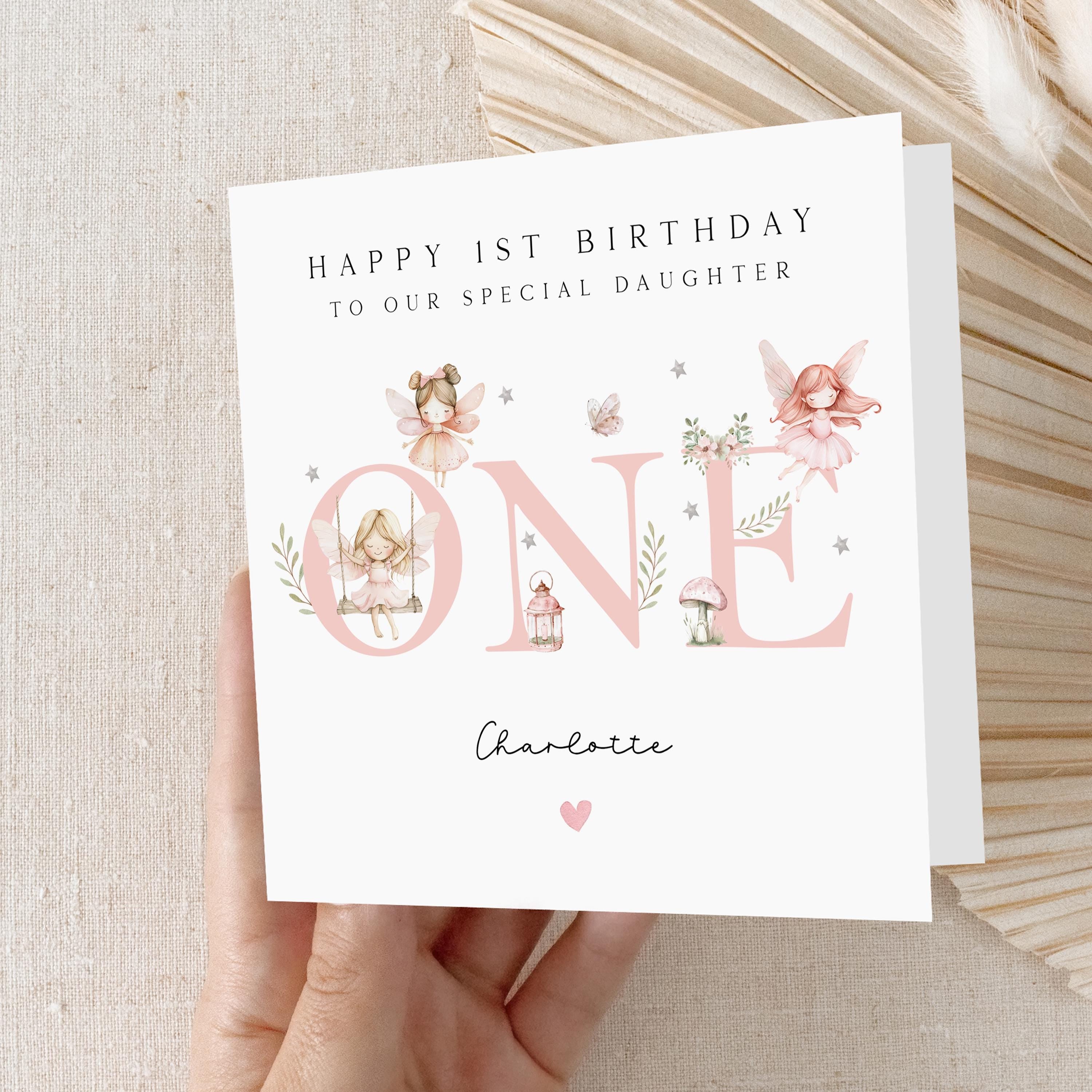Personalised Fairy 1st Birthday Card, Baby 1st Birthday Card, Fairy First Birthday, Girl&