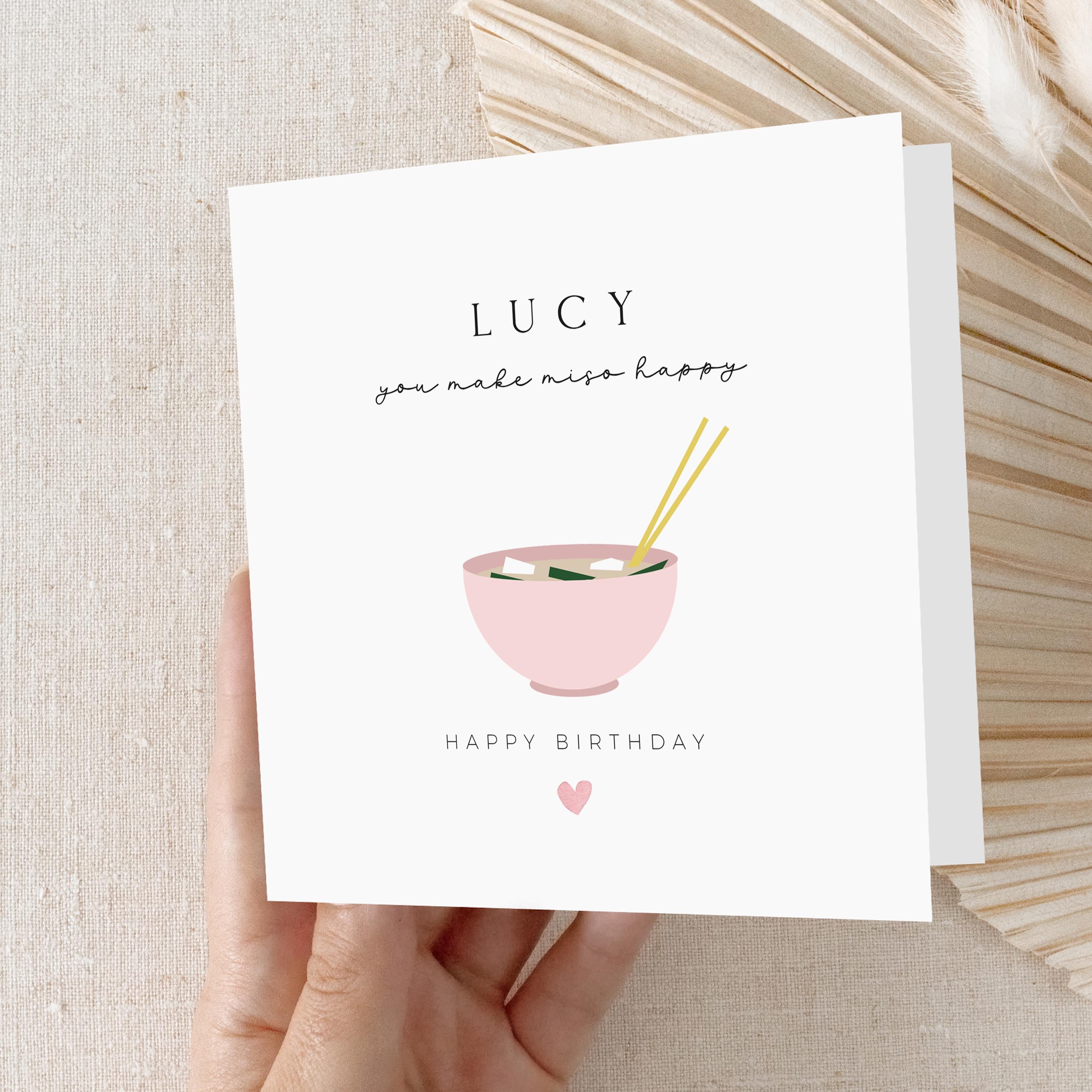 Personalised Anniversary, Birthday Day Card, You Make Miso Happy Minimal Design, Greetings Card, Wife, Partner