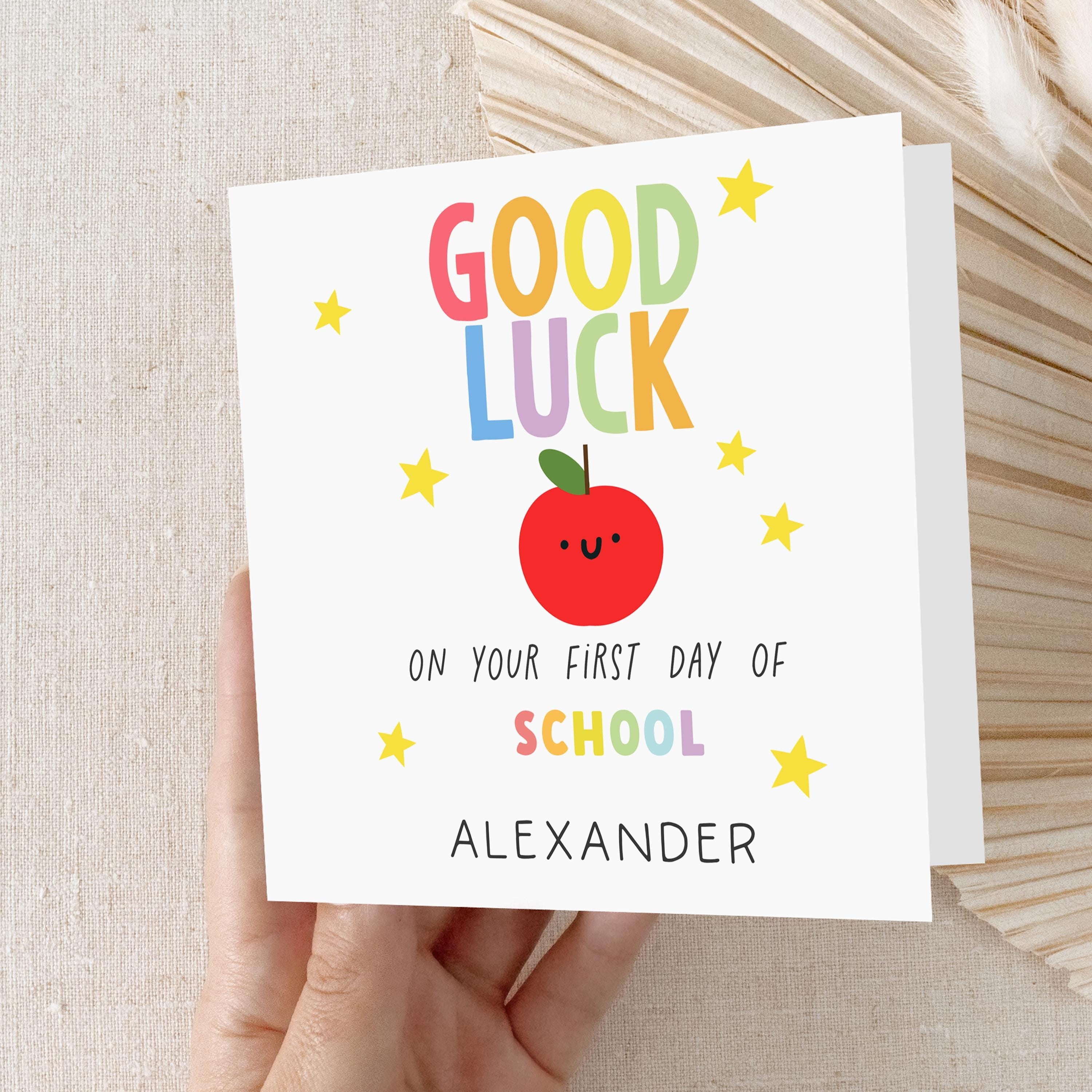 Good Luck 1st Day Of School Card, Personalised First Day Of School, Happy 1st Day Of School, Back To School Good Luck Gift, Apple, Handmade