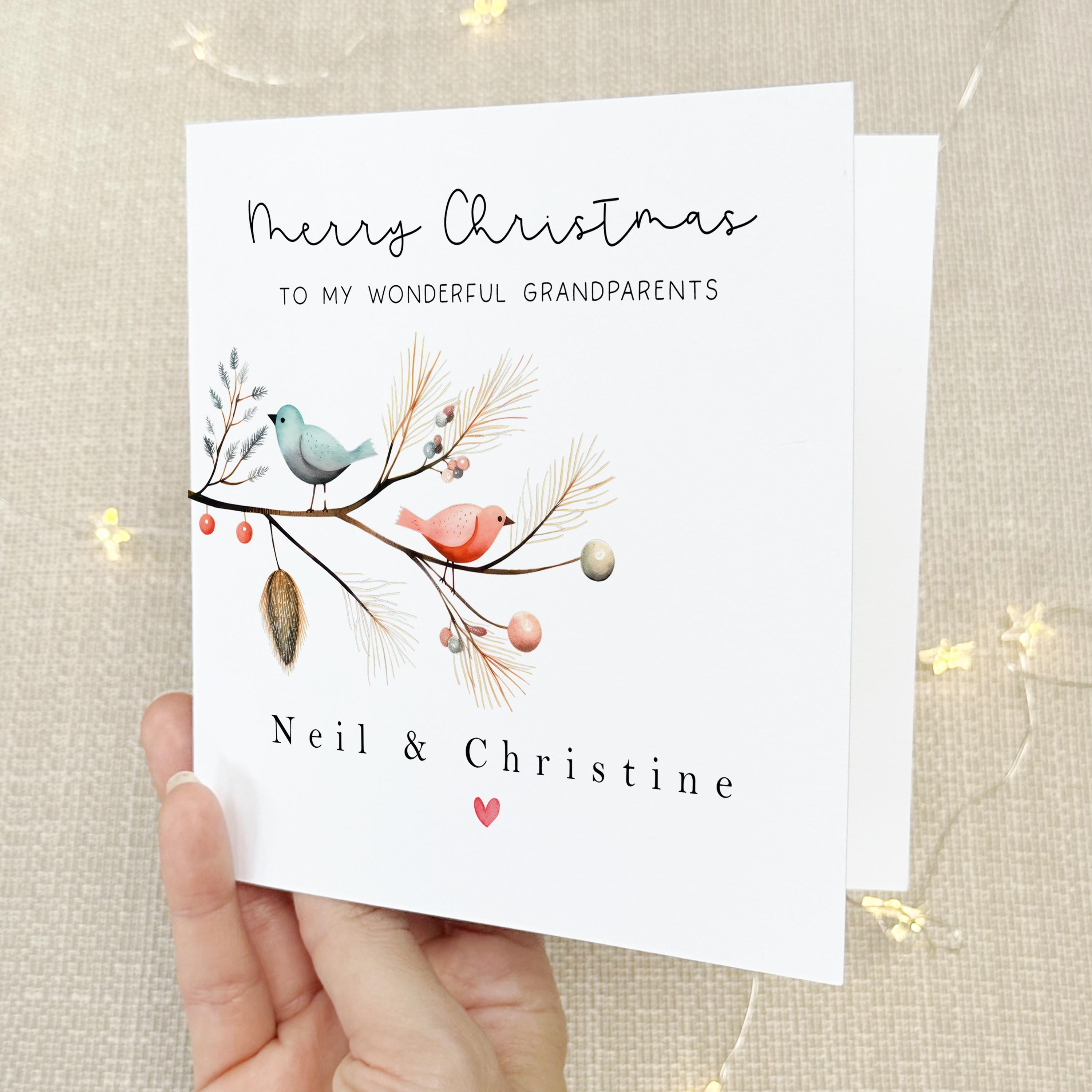Grandparents Christmas Card-Personalised Christmas Card-Christmas Card For Grandma and Grandad -Grandparents Xmas Gift- Custom Xmas Bird B