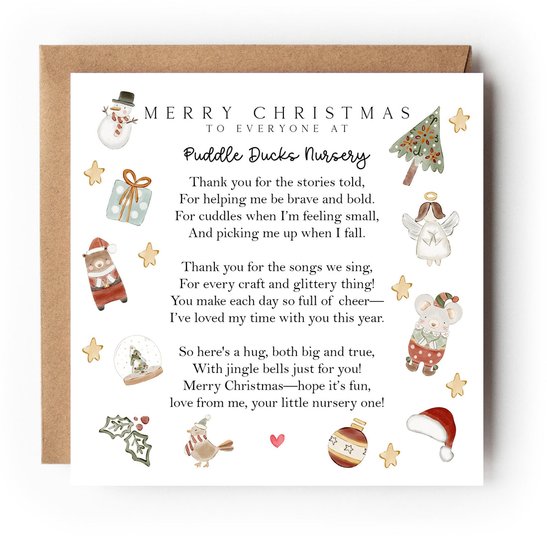 Nursery Christmas Card-Personalised School Christmas Card-Teacher Christmas Card-Nursery Christmas Gift-Teacher Christmas Gift-Xmas Poem