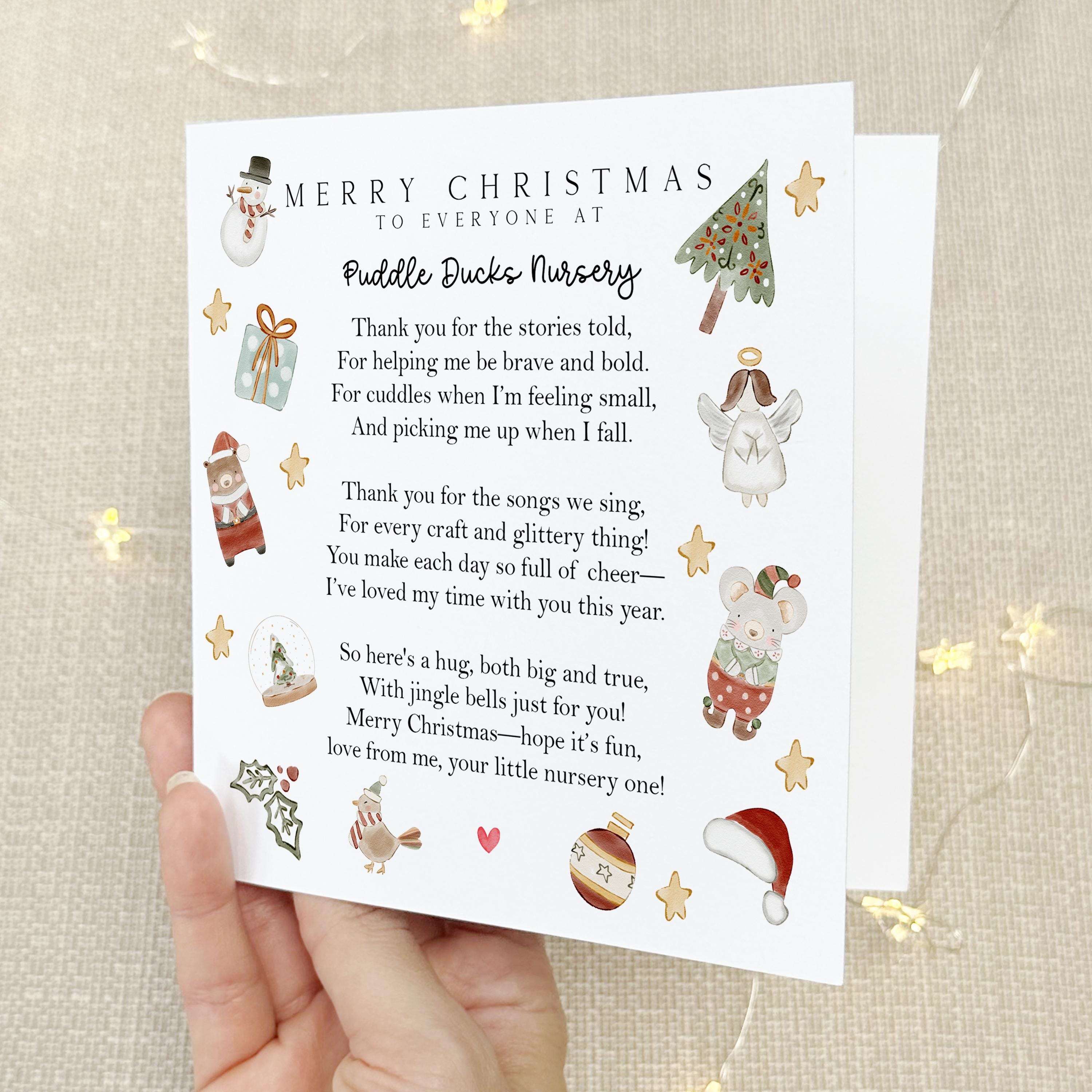 Nursery Christmas Card-Personalised School Christmas Card-Teacher Christmas Card-Nursery Christmas Gift-Teacher Christmas Gift-Xmas Poem