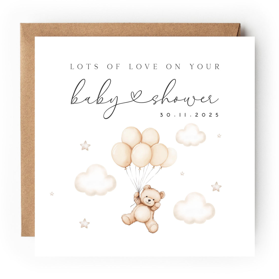 Personalised Baby shower Card, Baby Shower Gift, New Mum To Be, Gender Neutral Card, Baby Shower Card, Handmade Gift, Bear & Balloons