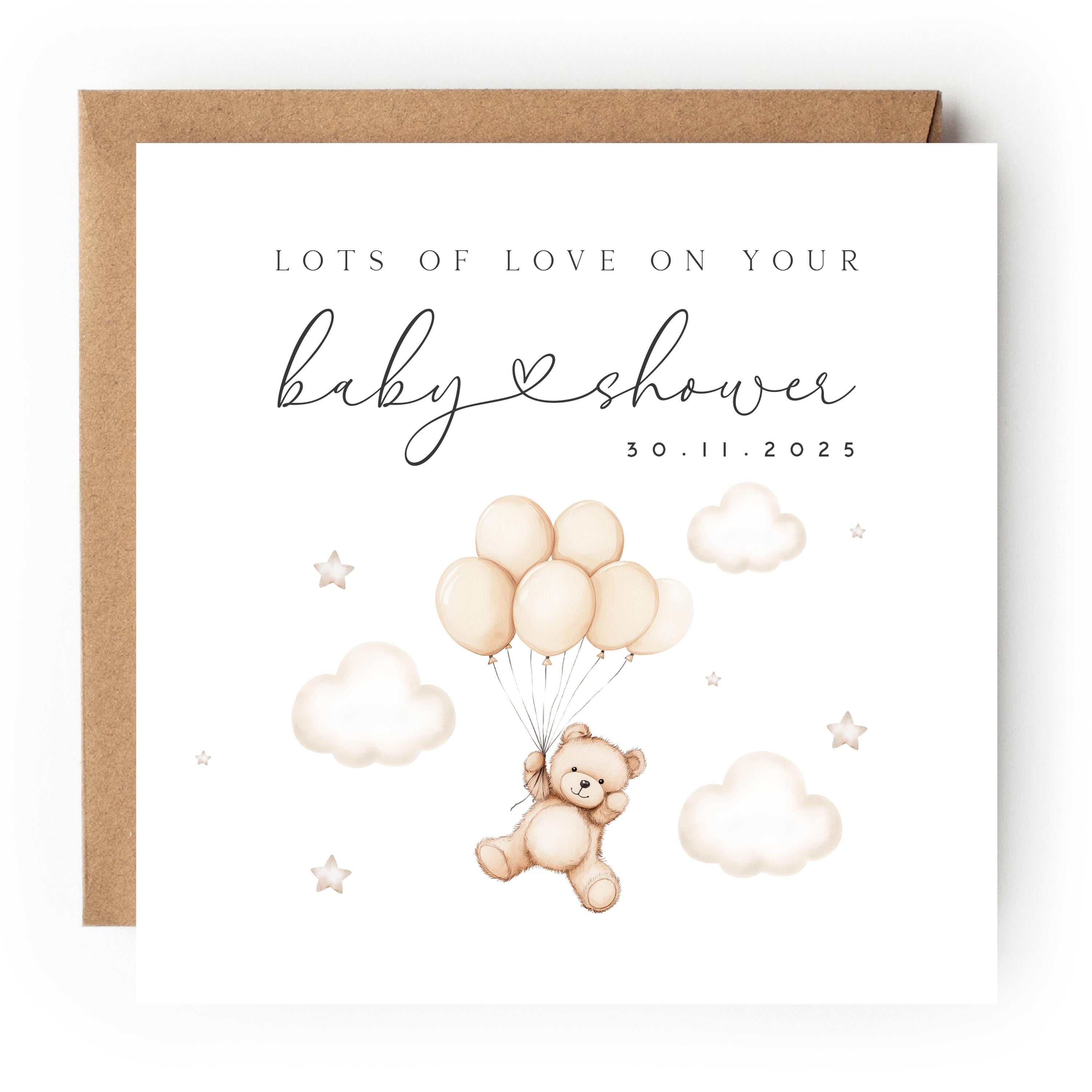 Personalised Baby shower Card, Baby Shower Gift, New Mum To Be, Gender Neutral Card, Baby Shower Card, Handmade Gift, Bear & Balloons