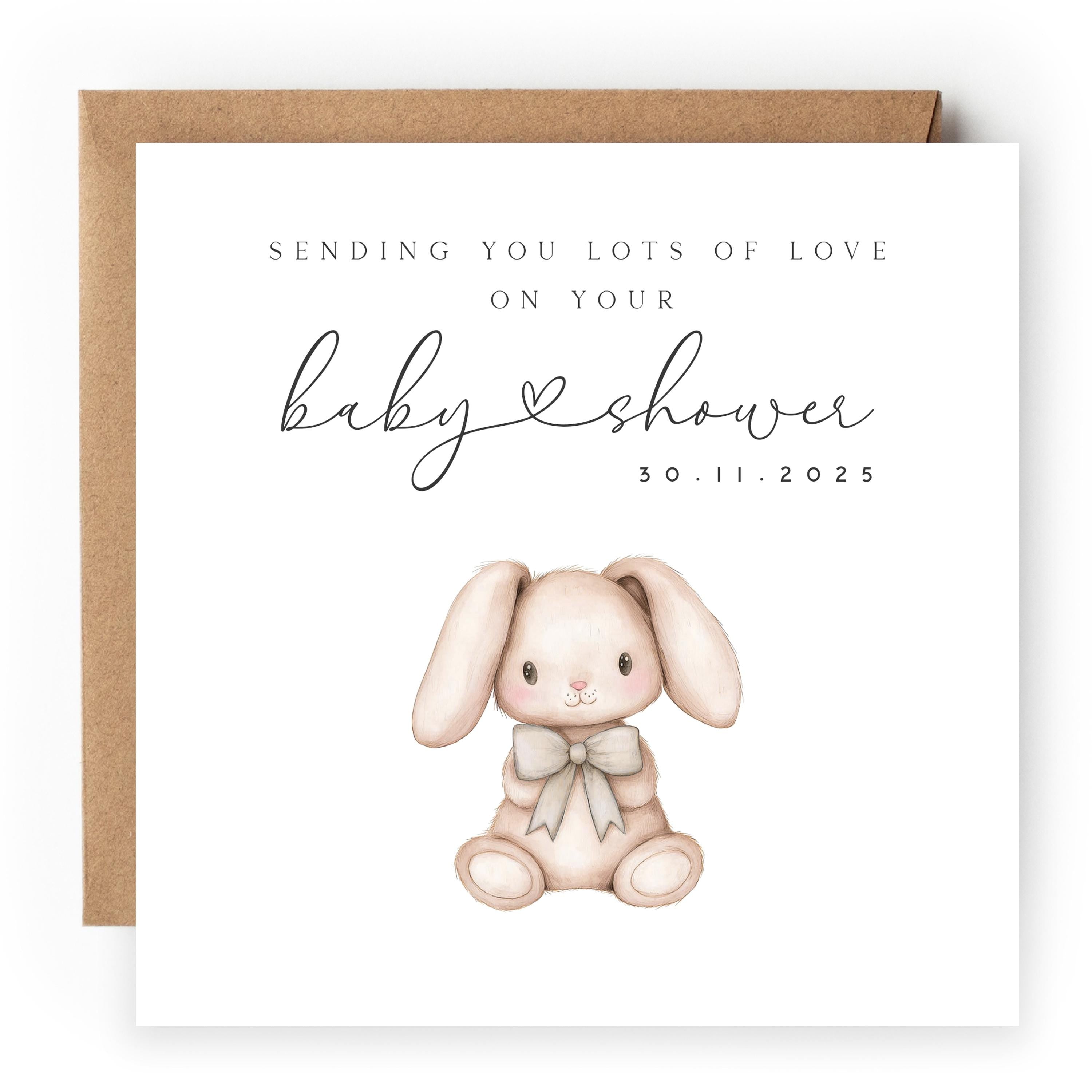 Personalised Baby shower Card, Baby Shower Gift, New Mum To Be, Gender Neutral Card,Baby Shower Card, Handmade Gift,Sage Ribbon bunny rabbit