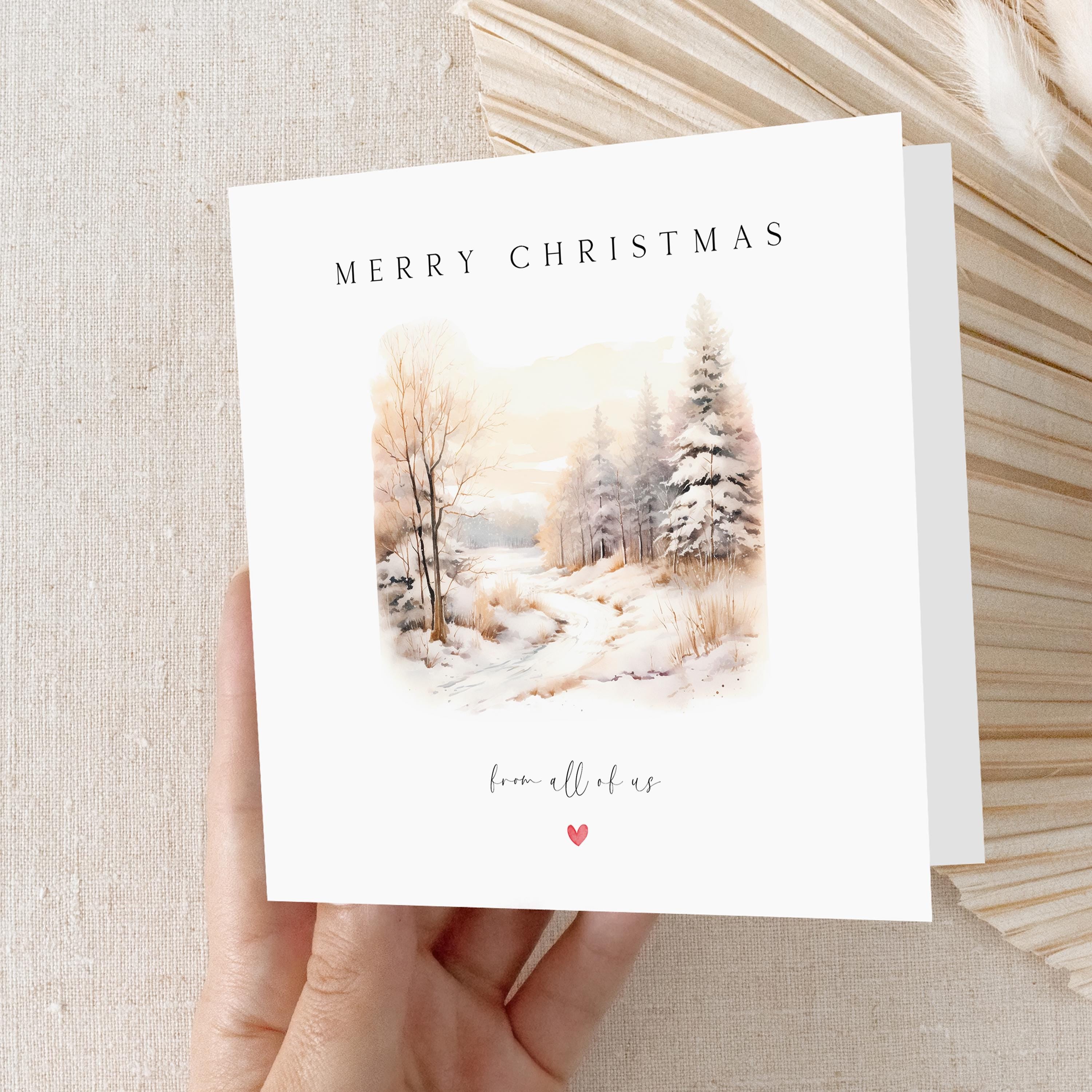 Christmas Card From All Of Us, Christmas Card From Family, Christmas Card For Friends ,Family ,Couple, Simple Design, Winter Scene