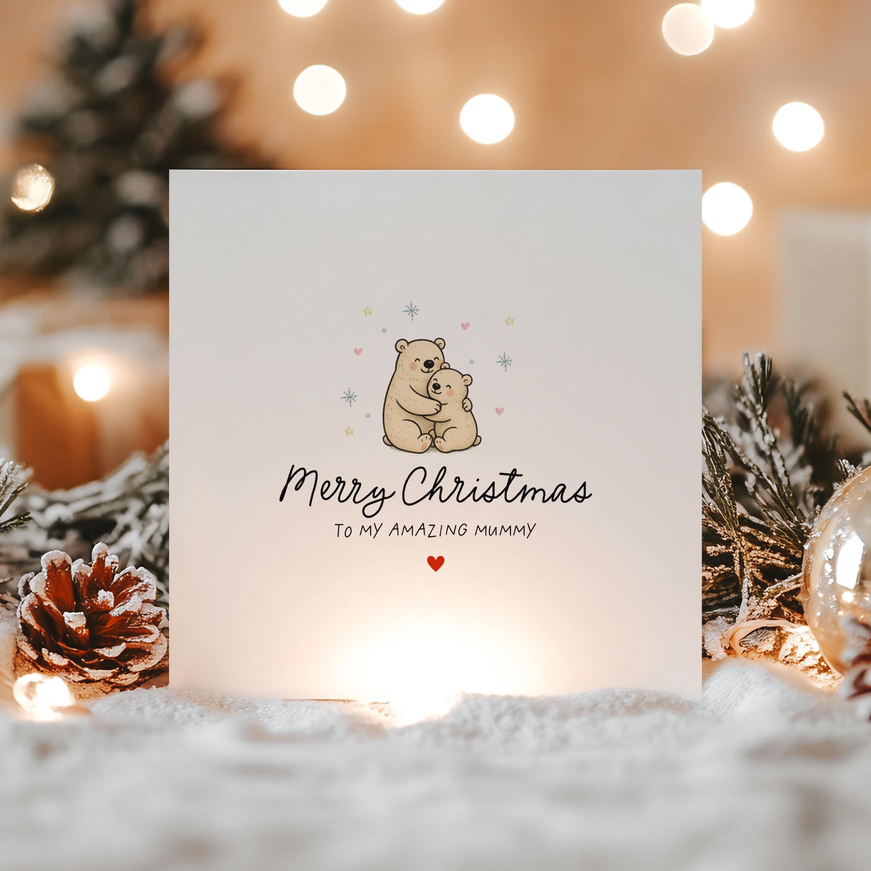 Mum Christmas Card-Christmas Card For My Mummy-Christmas Card For Mum Mummy Mom Mommy Mam Mammy -Mum Christmas Gift- Polar Bear Hug