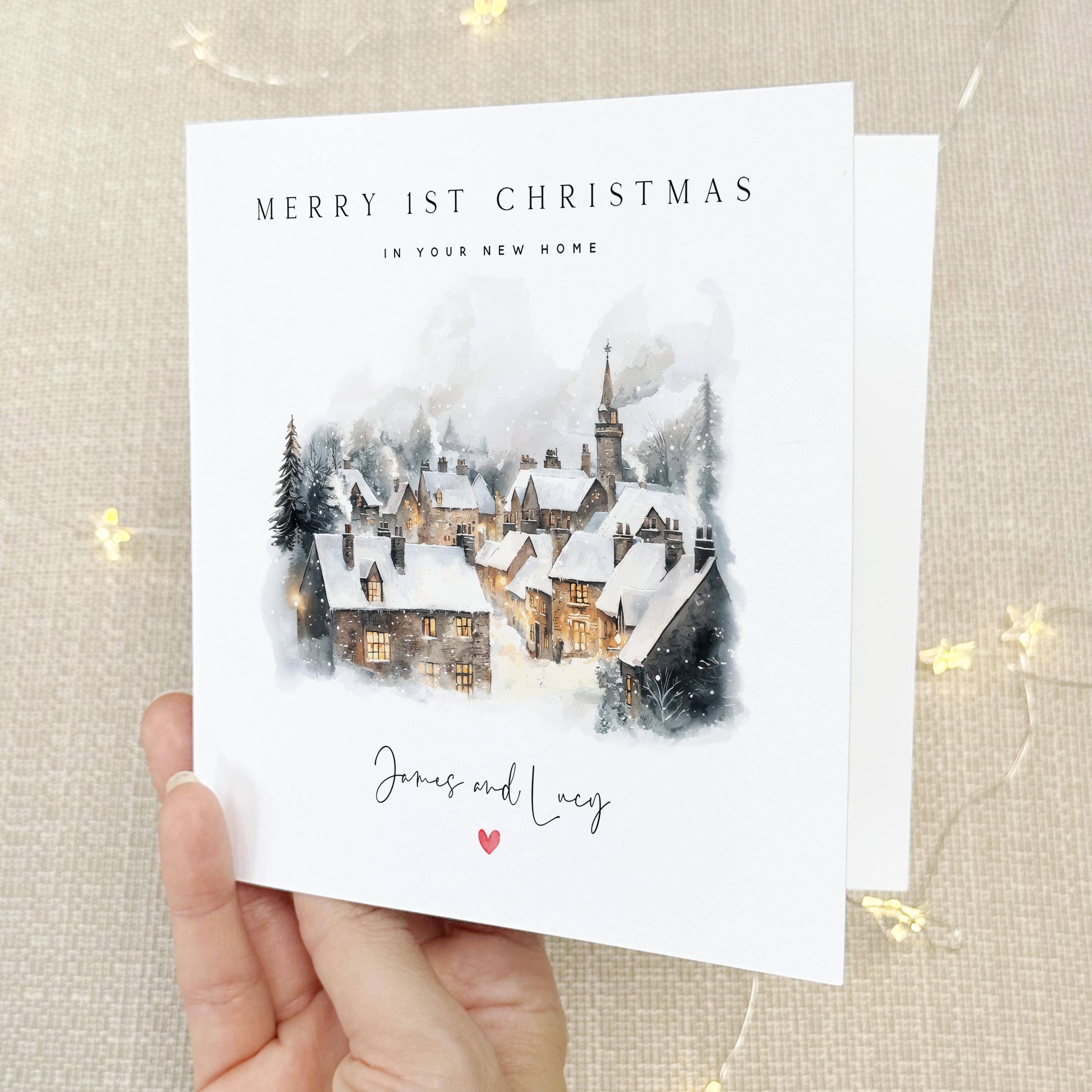 First Christmas In Your New Home Card-Personalised Xmas-New House-Christmas Card For Friends, Family, Couple-Congratulations-Moving-Snowy