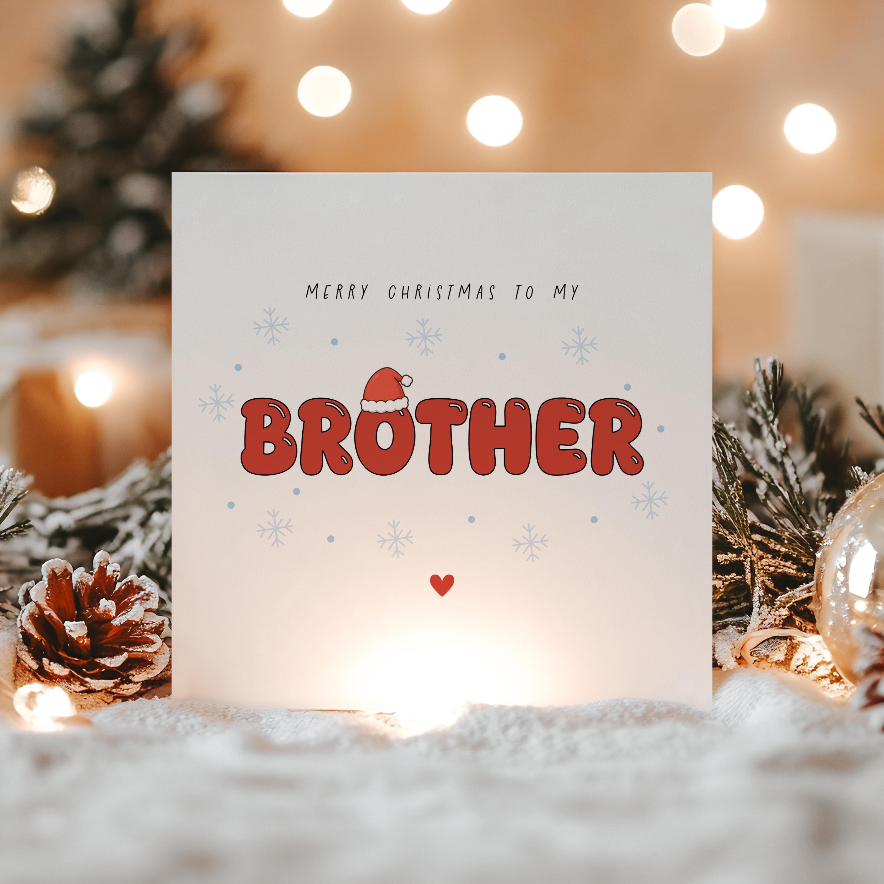 Brother Christmas Card-Christmas Card To My Brother-Christmas Card For Brother-Brother Xmas Gift- Handmade Xmas Card-Santa Hat
