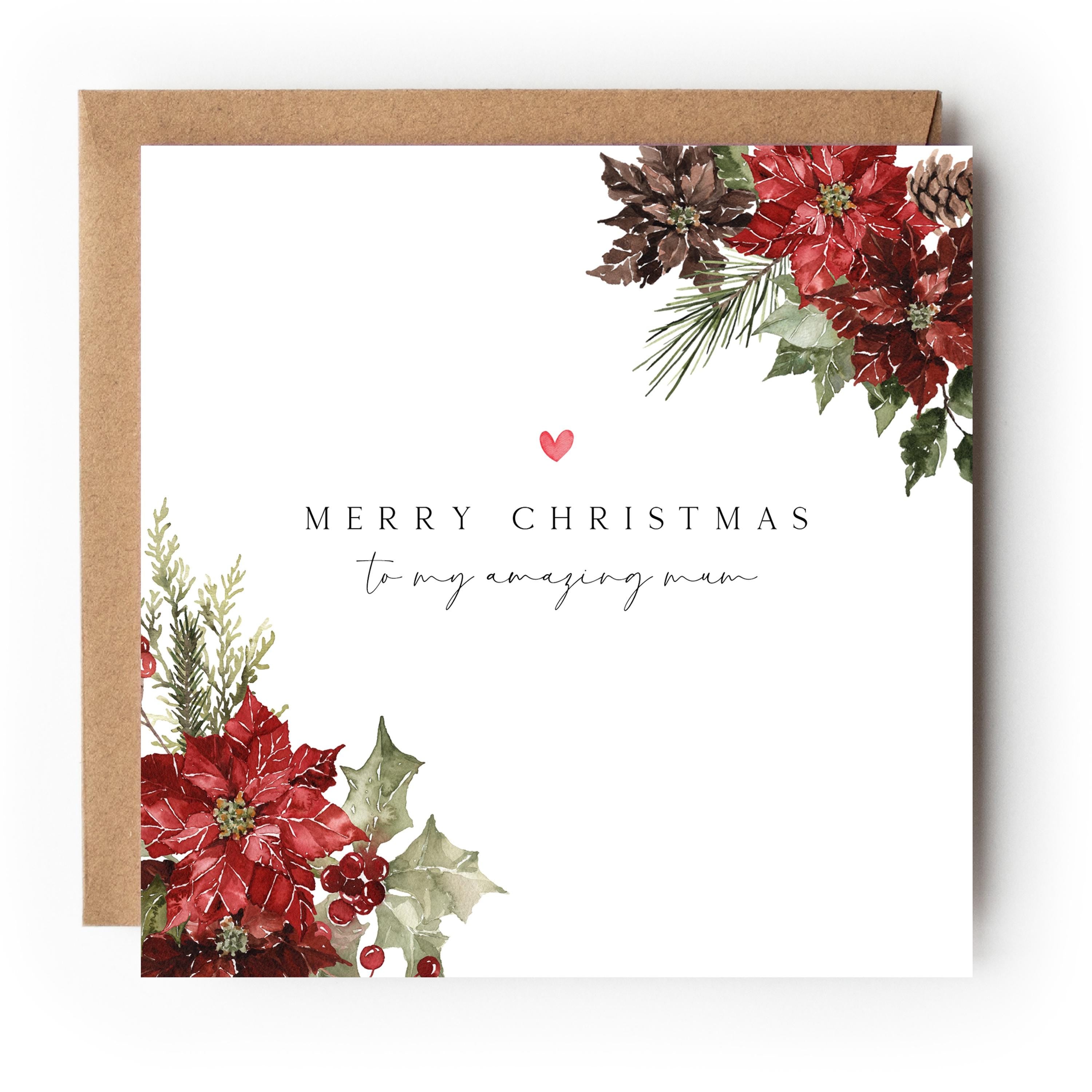 Christmas Card For Mum, Personalised Handmade Gift, Beautiful Floral ,poinsettia, Christmas Card For mum,