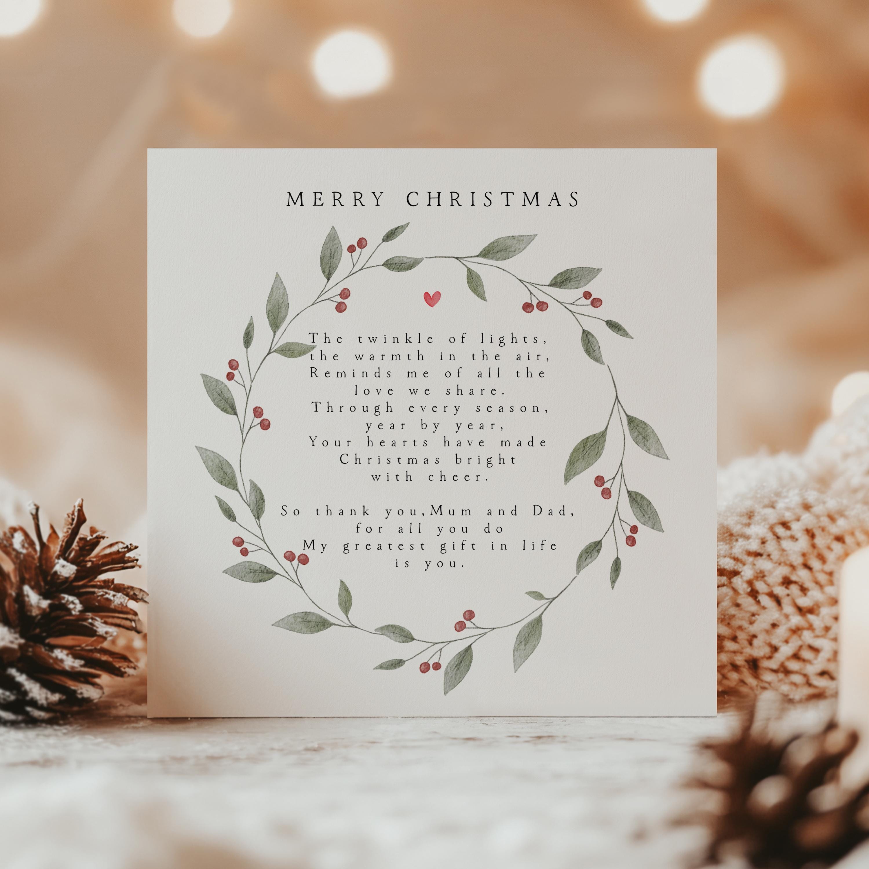 Mum & Dad Christmas Poem Card-Handmade Christmas Card-Christmas Card For Mum Dad- Mom and Pops-Parents Christmas Gift-Custom Card-Verse