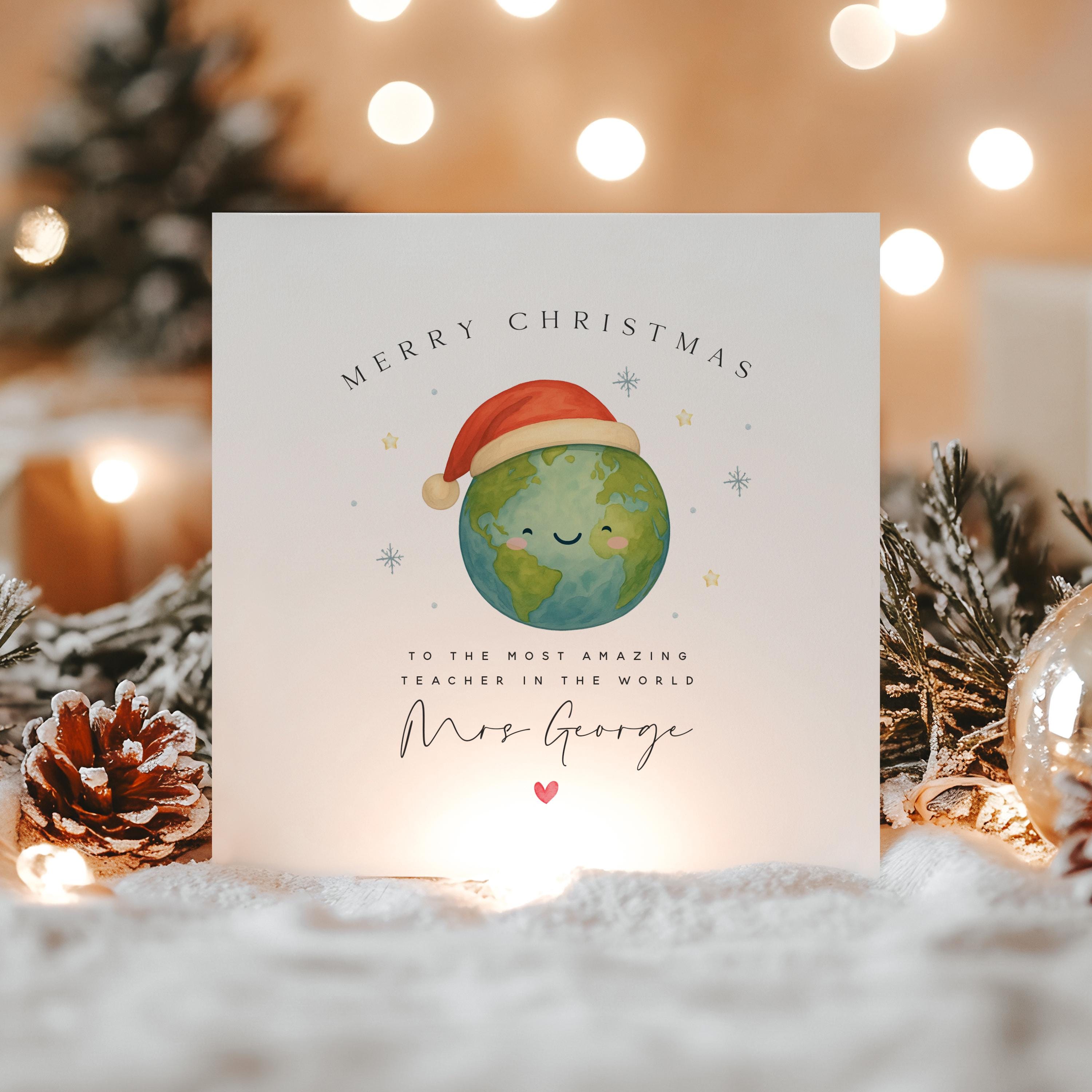 Handmade Teacher Christmas Card-Personalised Christmas Card For Teacher-School Christmas Card-Christmas Gift -Best Teacher In The World