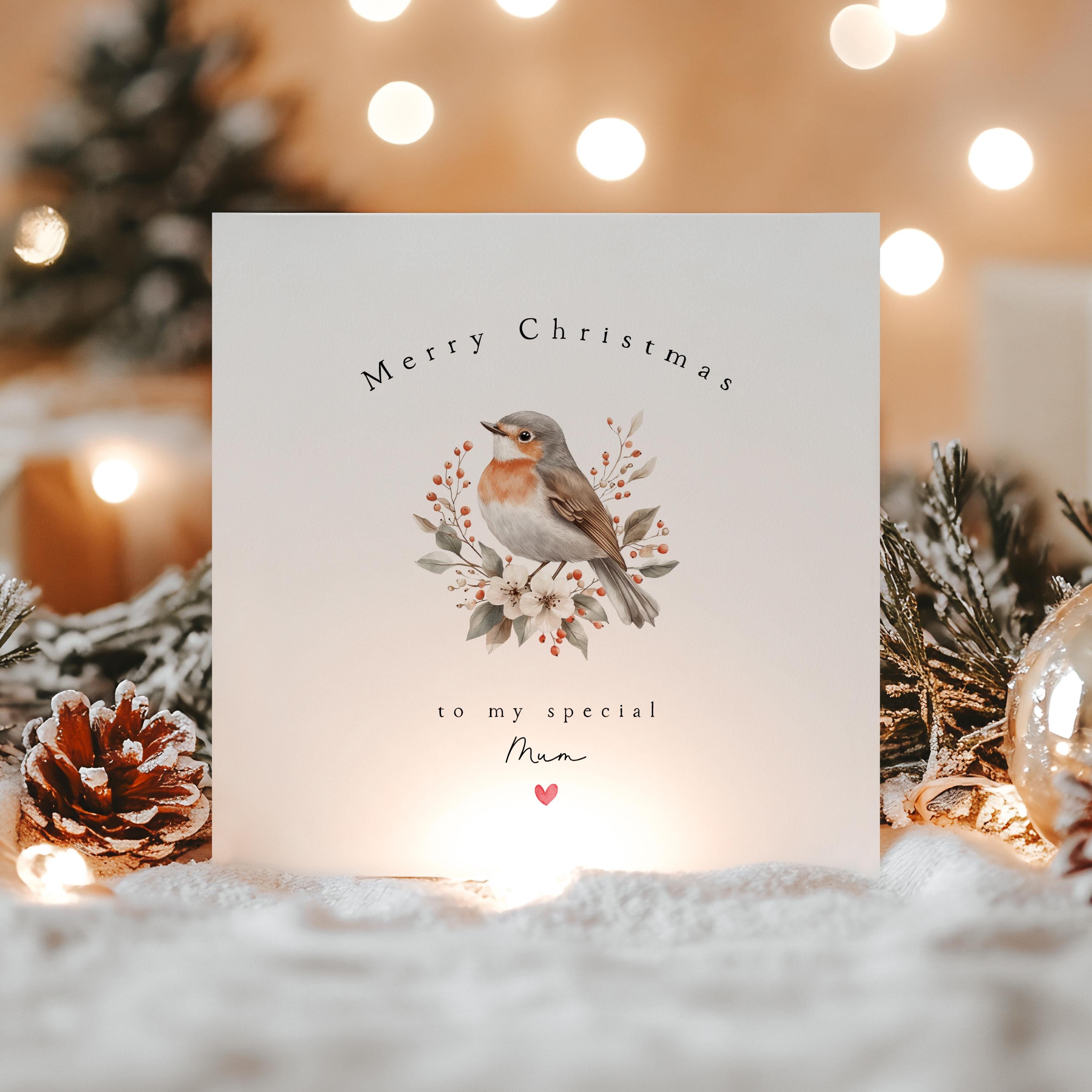 Mum Christmas Card-Personalised Christmas Card-Christmas Card For Mum Mummy Mom Mommy Mam Mammy -Mum Christmas Gift-Handmade Card Robin