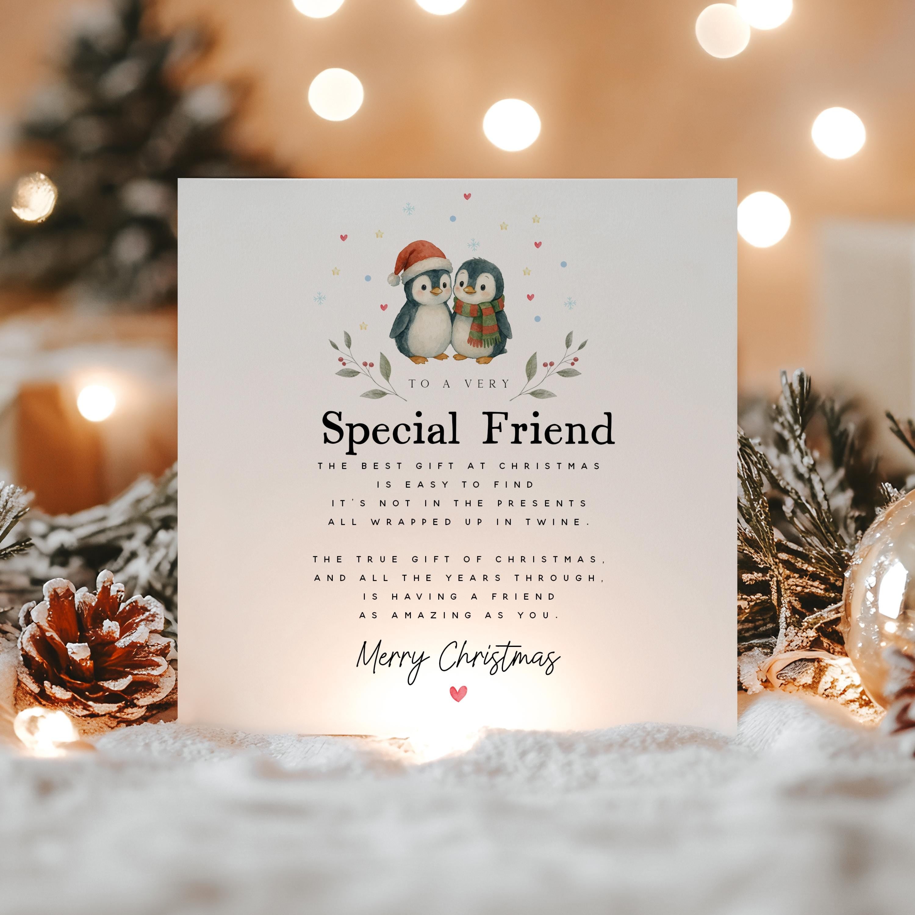 Special Friend Christmas Card-Christmas Card For Best Friend-Christmas Card For Friend -Bestie Christmas Card-Friend Poem Card- Penguins