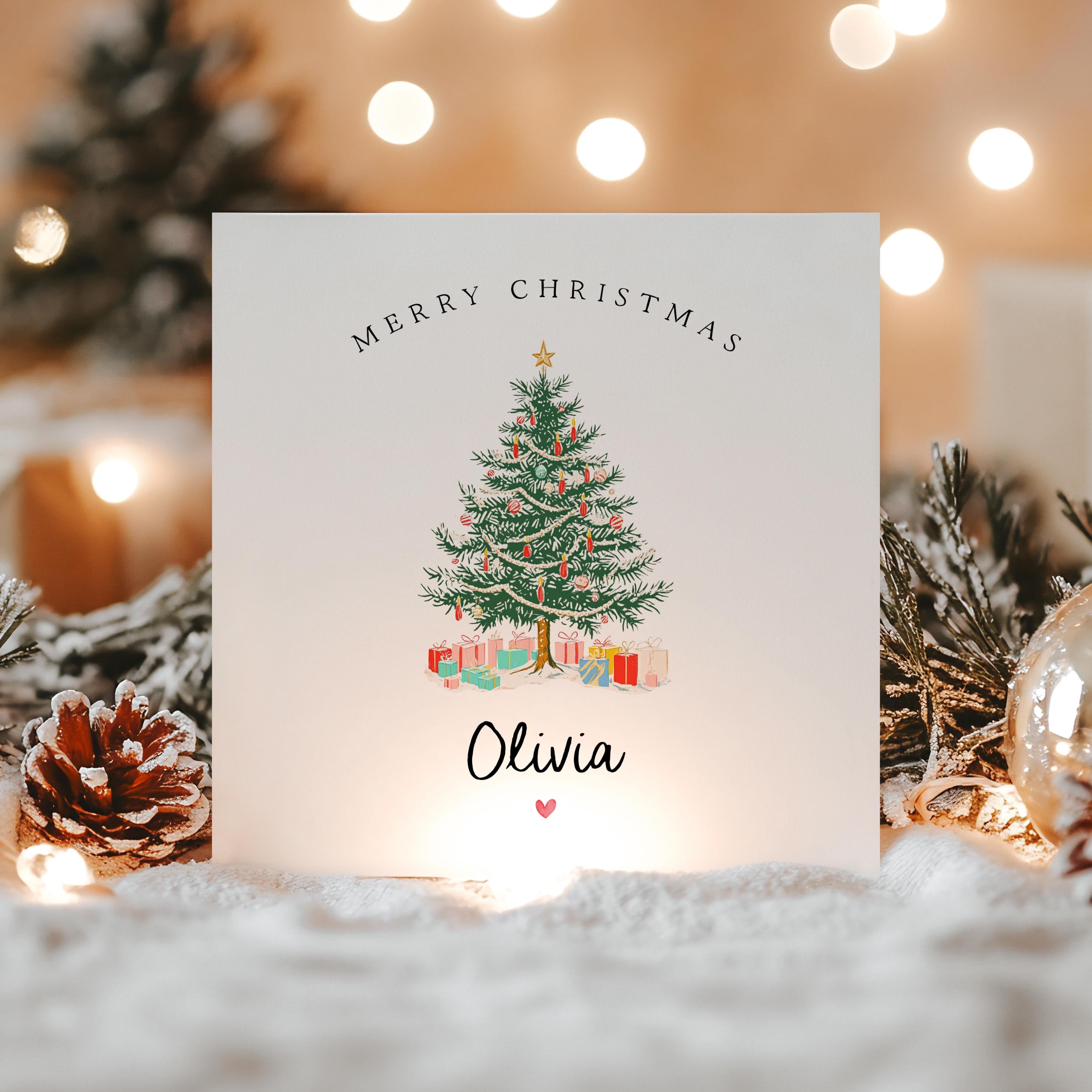 Personalised Christmas Card-Christmas Card For Couple, Family, Friends, Teacher-Tree Present Design-Christmas Gift For Family and Friends