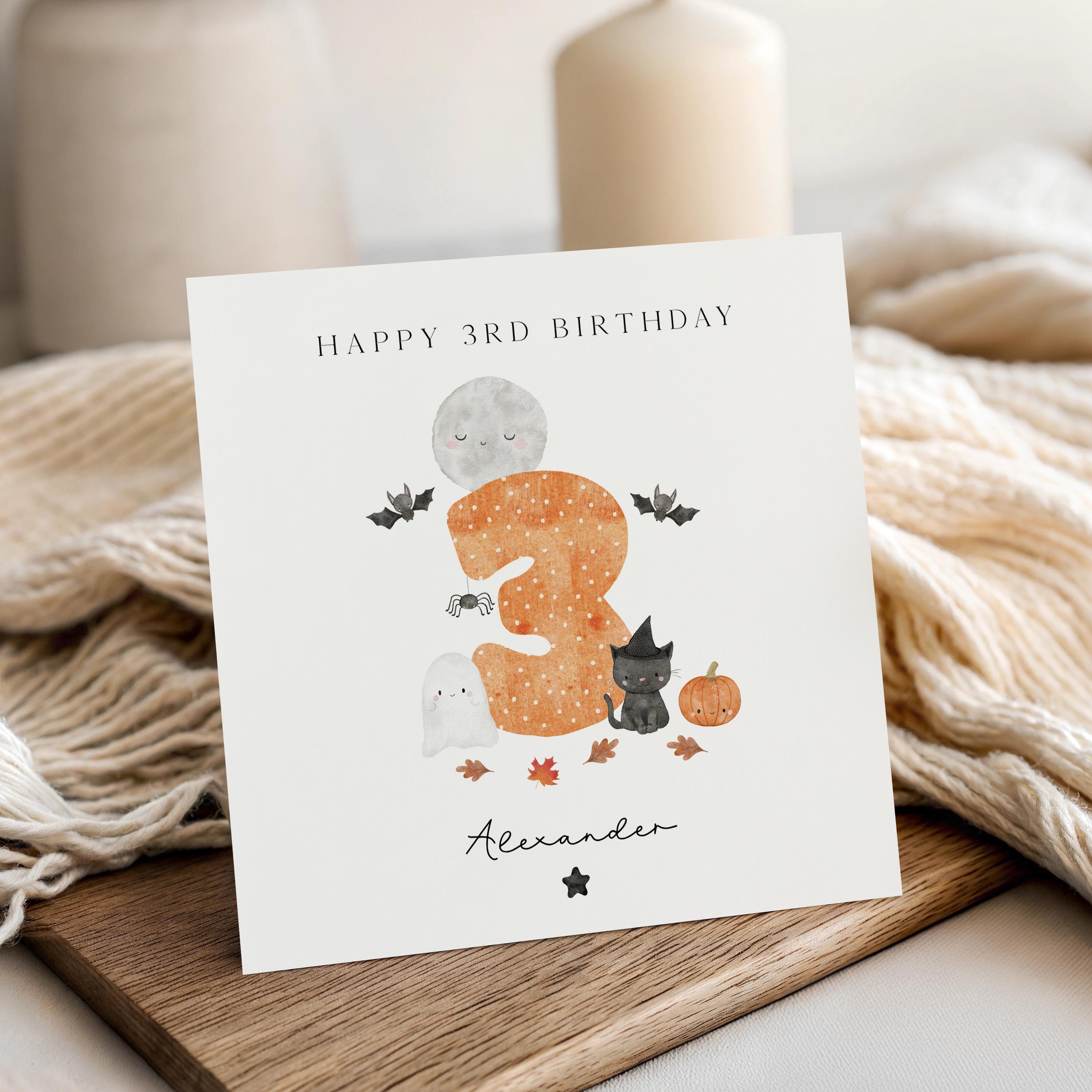 3rd Halloween Card, Personalised Card,Baby 3rd Halloween,First Halloween Card For Son,Daughter, Grandson, Granddaughter,Niece,Nephew-Pumpkin