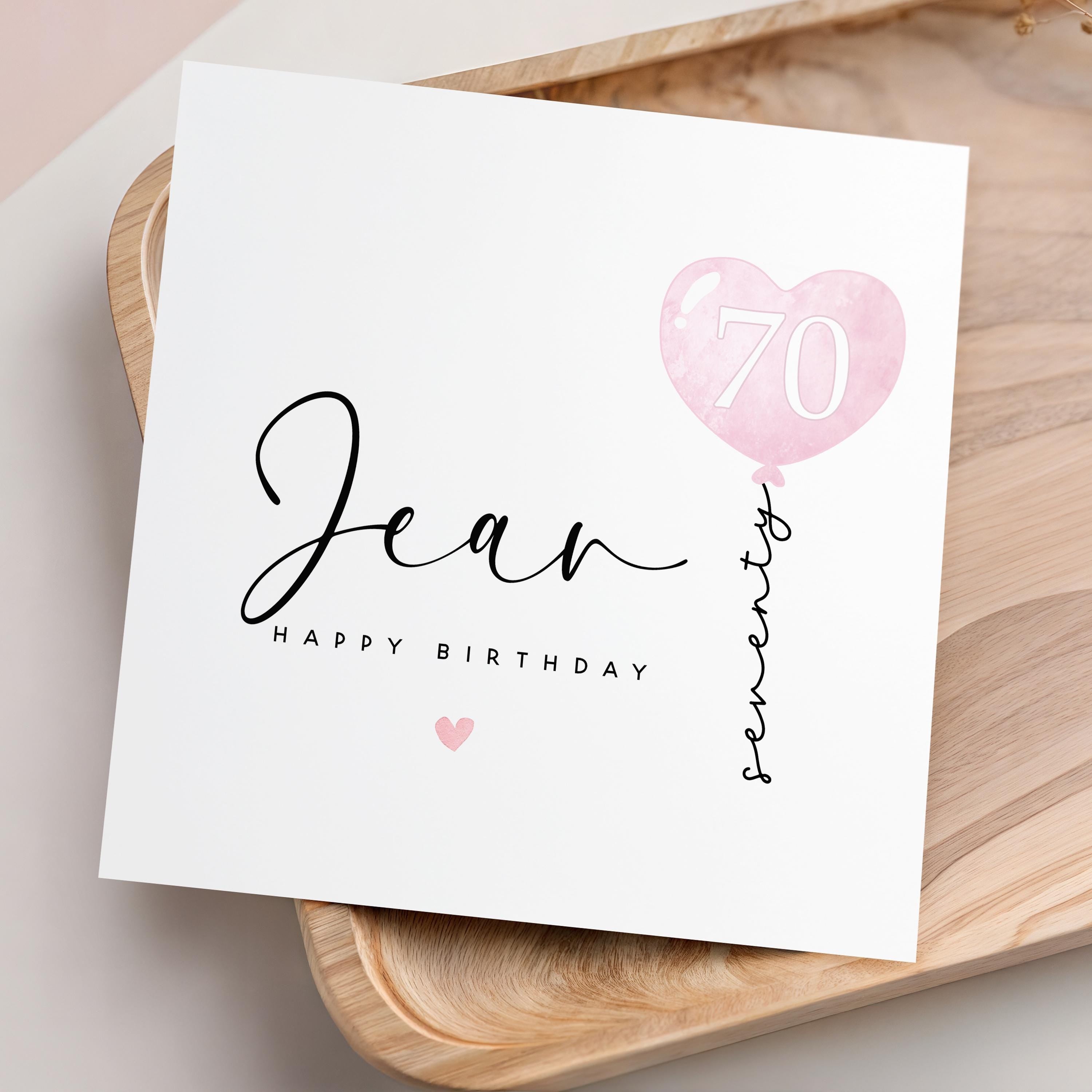 Personalised 70th Birthday Card, Special Milestone Birthday Card For Mum, Wife, Sister, Friend, Auntie, Seventieth Birthday, Pink Balloon