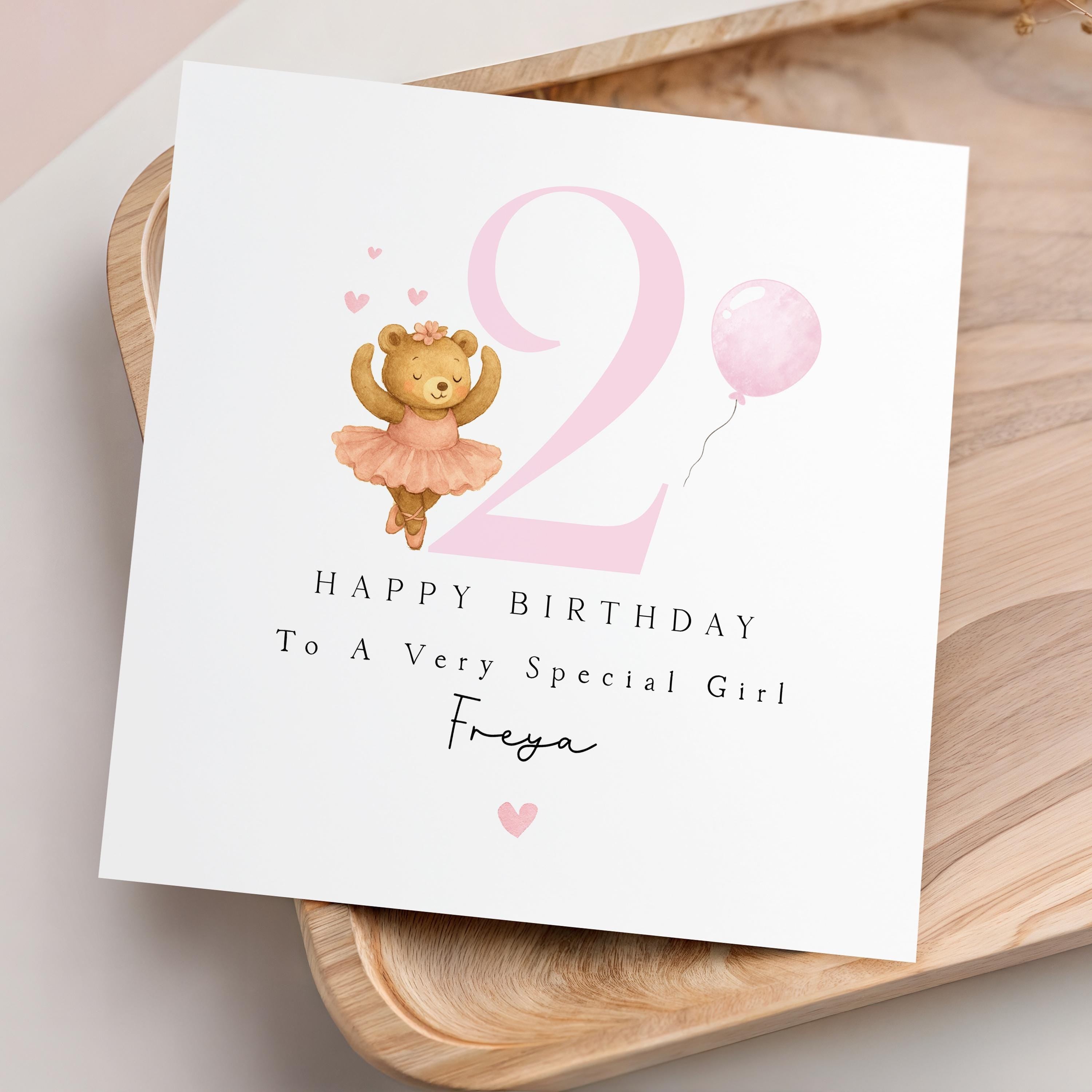 Handmade Ballerina Bear Personalised Birthday Card, Pink 1st 2nd 3rd Birthday Card For Daughter Granddaughter Niece, Pink Teddy Bear Card