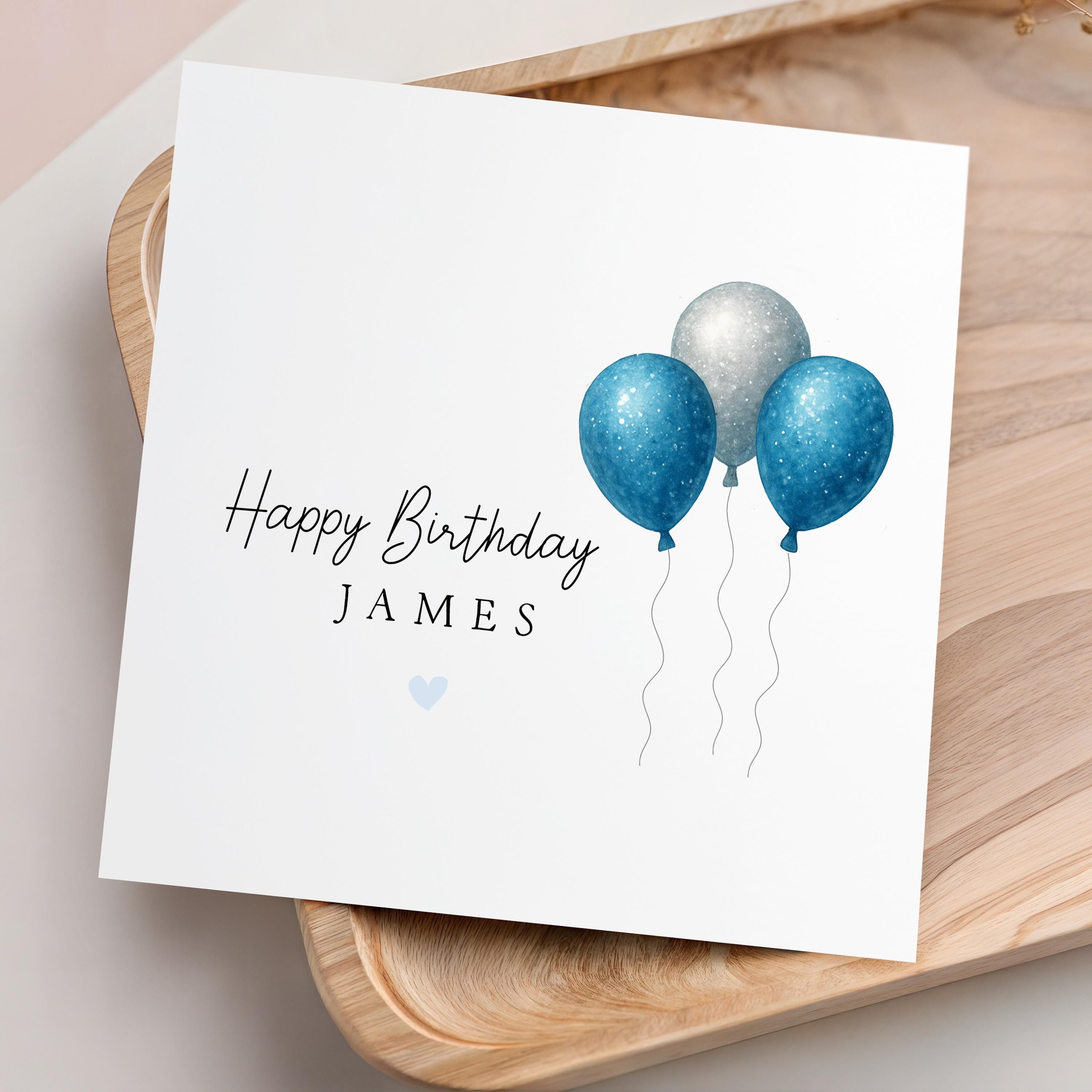 Personalised Birthday Card,Birthday For Son,Boyfriend,Dad,Birthday Gift For Him, Three Blue & Silver Balloons- Kraft Envelope