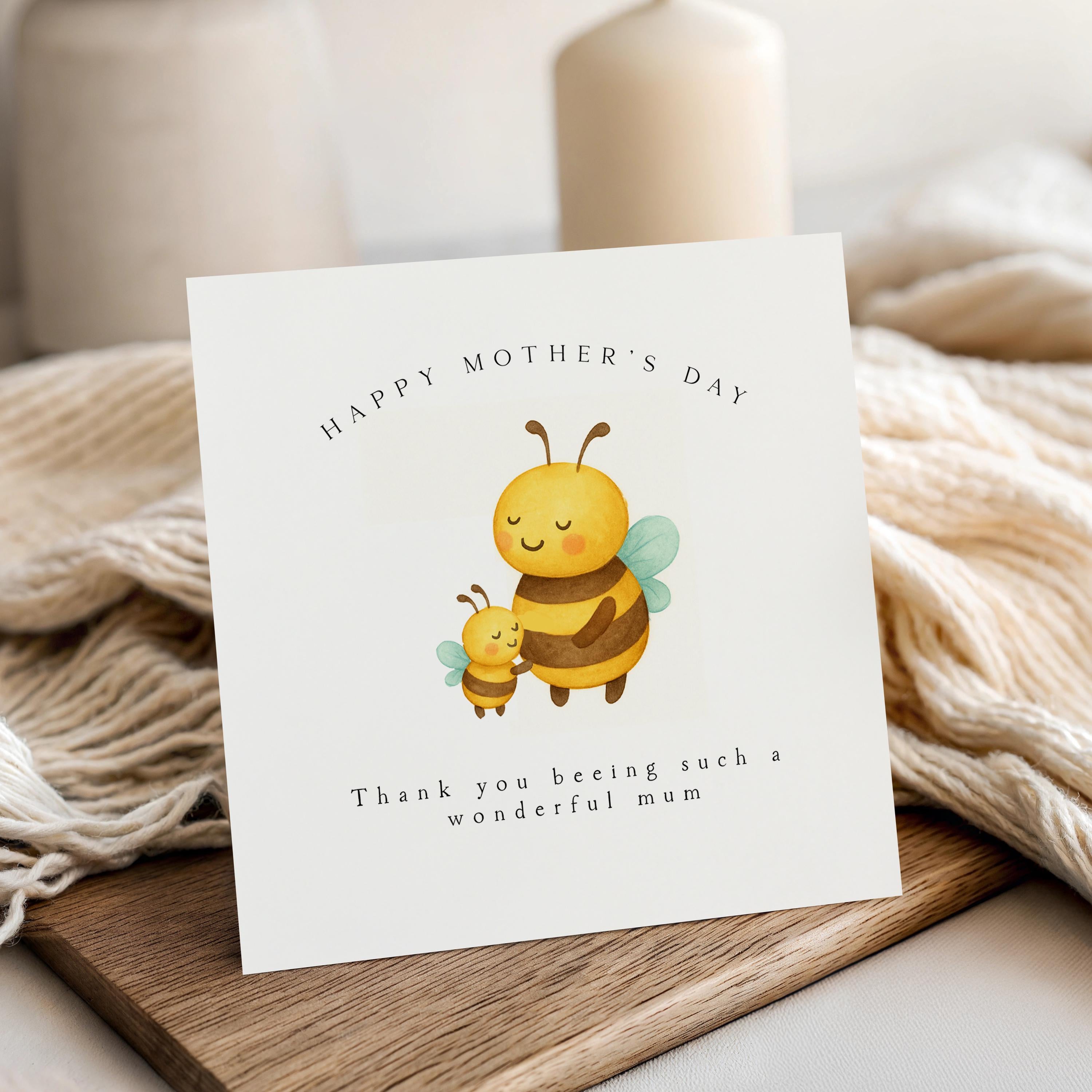 Mothers Day Card, Cute Bee Card, Best Mum, Happy Mother&