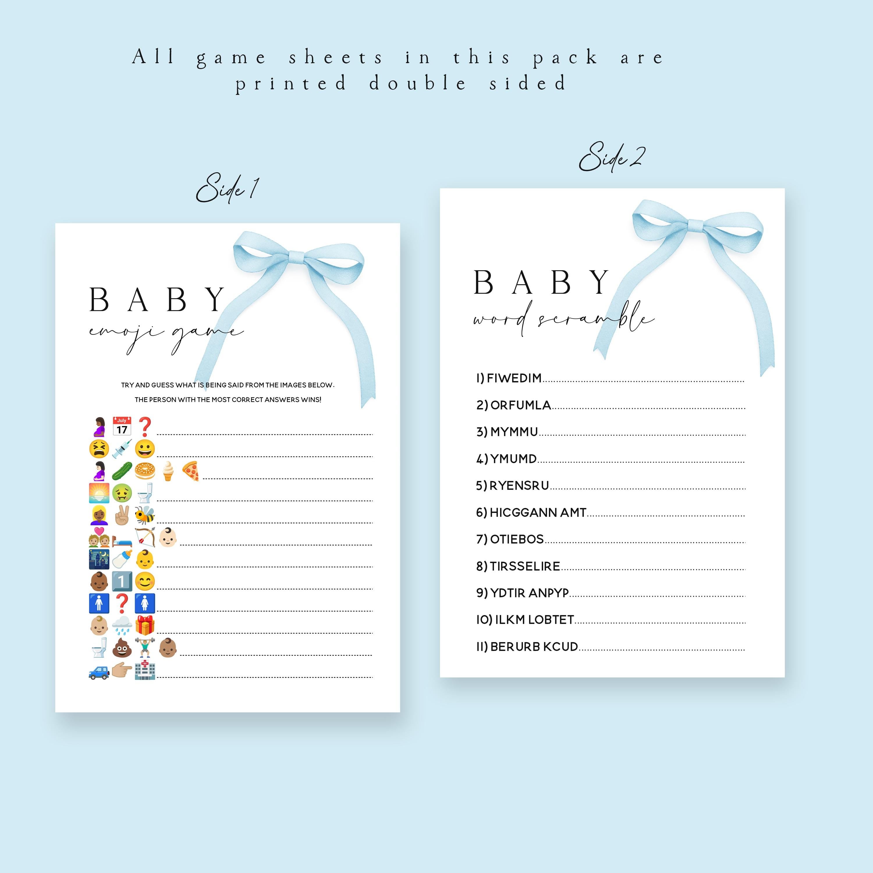 Baby Shower Games Bundle-6 Pack-Blue Coquette Bow Theme - New Mum To Be, Baby Boy