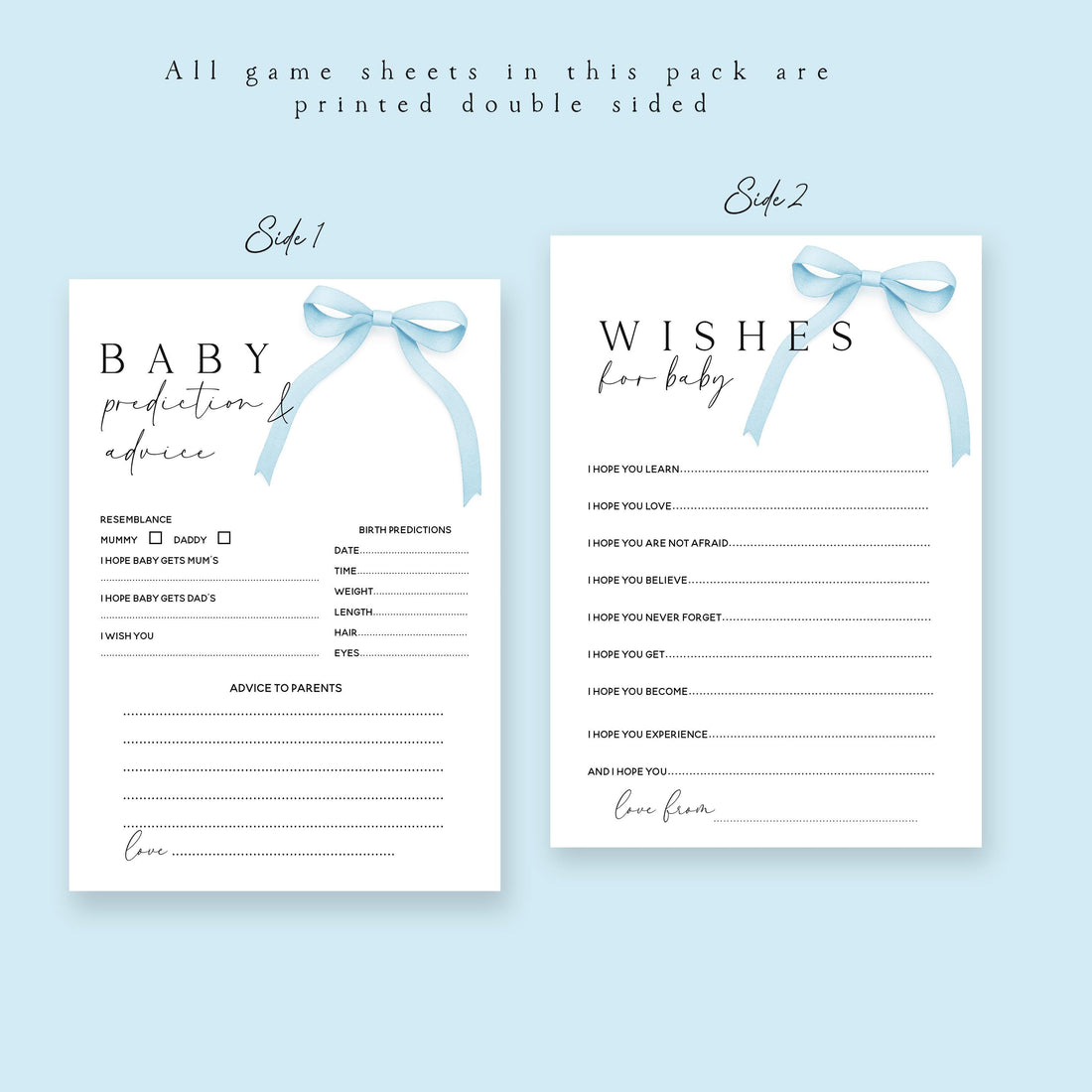 Baby Shower Games Bundle-6 Pack-Blue Coquette Bow Theme - New Mum To Be, Baby Boy