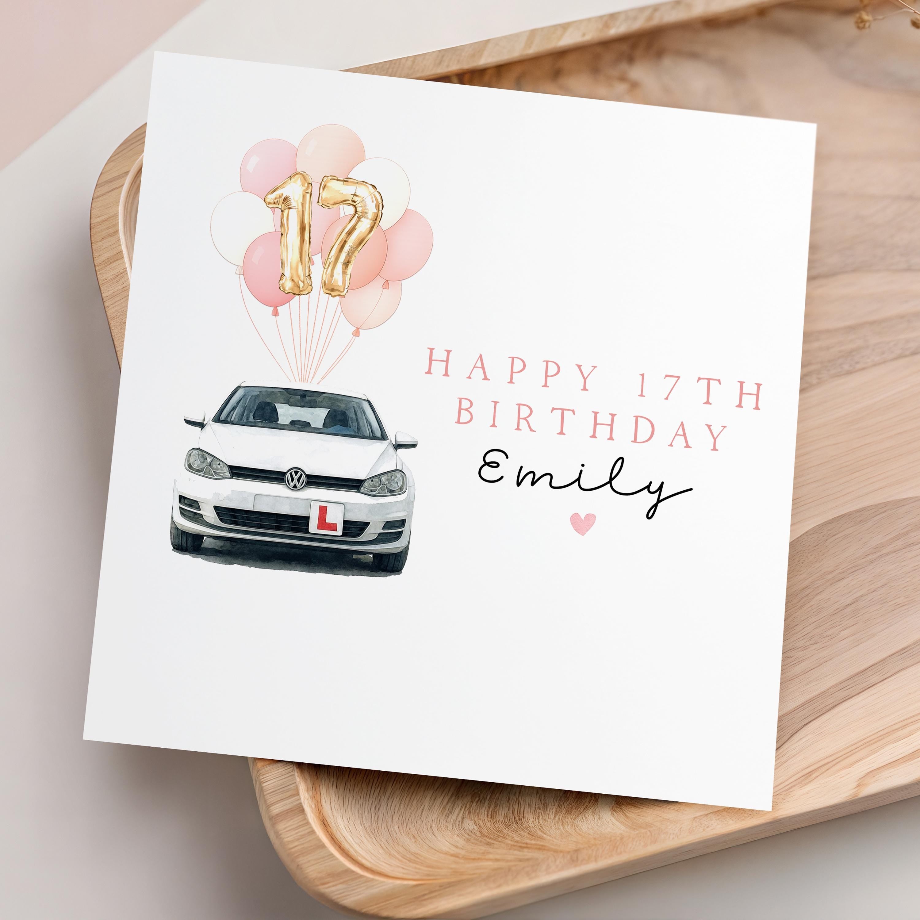 17th Birthday Card Personalised, Milestone Birthday, Seventeenth, Daughter, Granddaughter, Step Daughter Niece Birthday Card, White Car