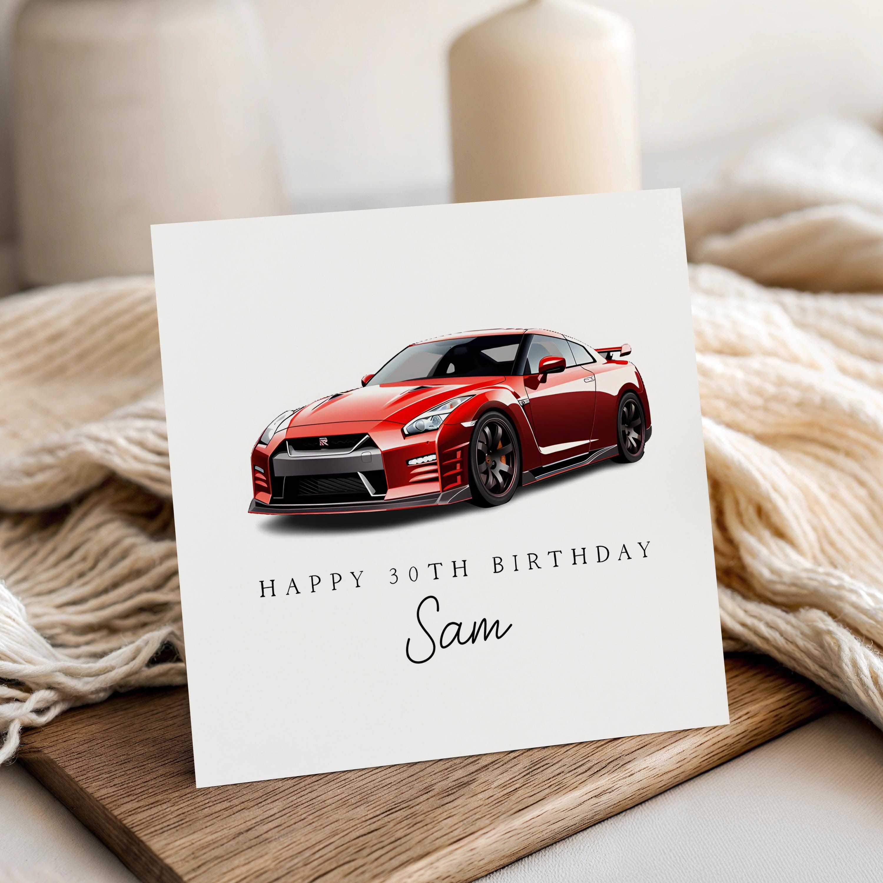 Personalised Boys Birthday Card, Custom Name & Age Card, Birthday Card For Son, Nephew, Grandson, Red Sports Car Design-8th,9th, Style 3