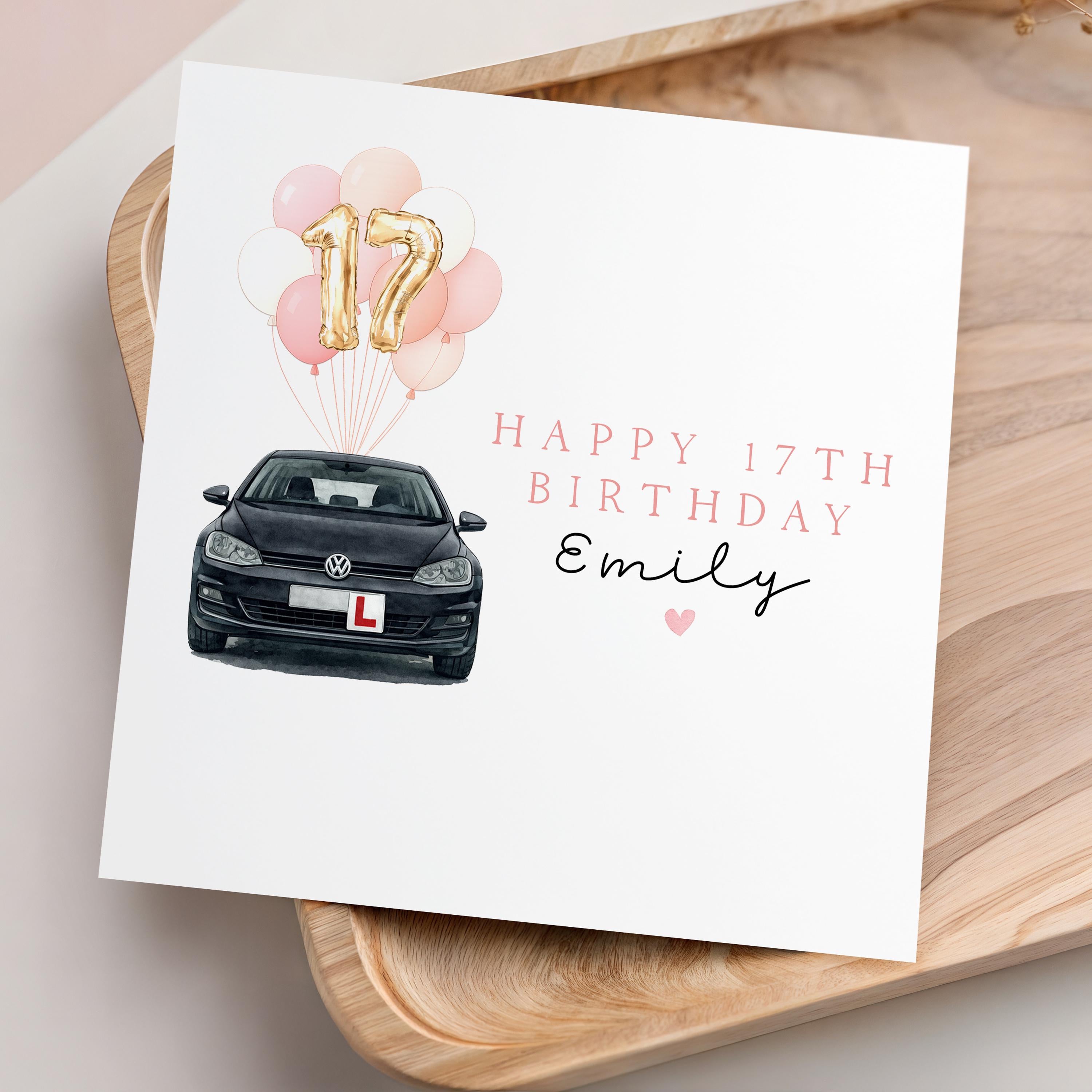17th Birthday Card Personalised, Milestone Birthday, Seventeenth, Daughter, Granddaughter, Step Daughter Niece Birthday Card, Black Car