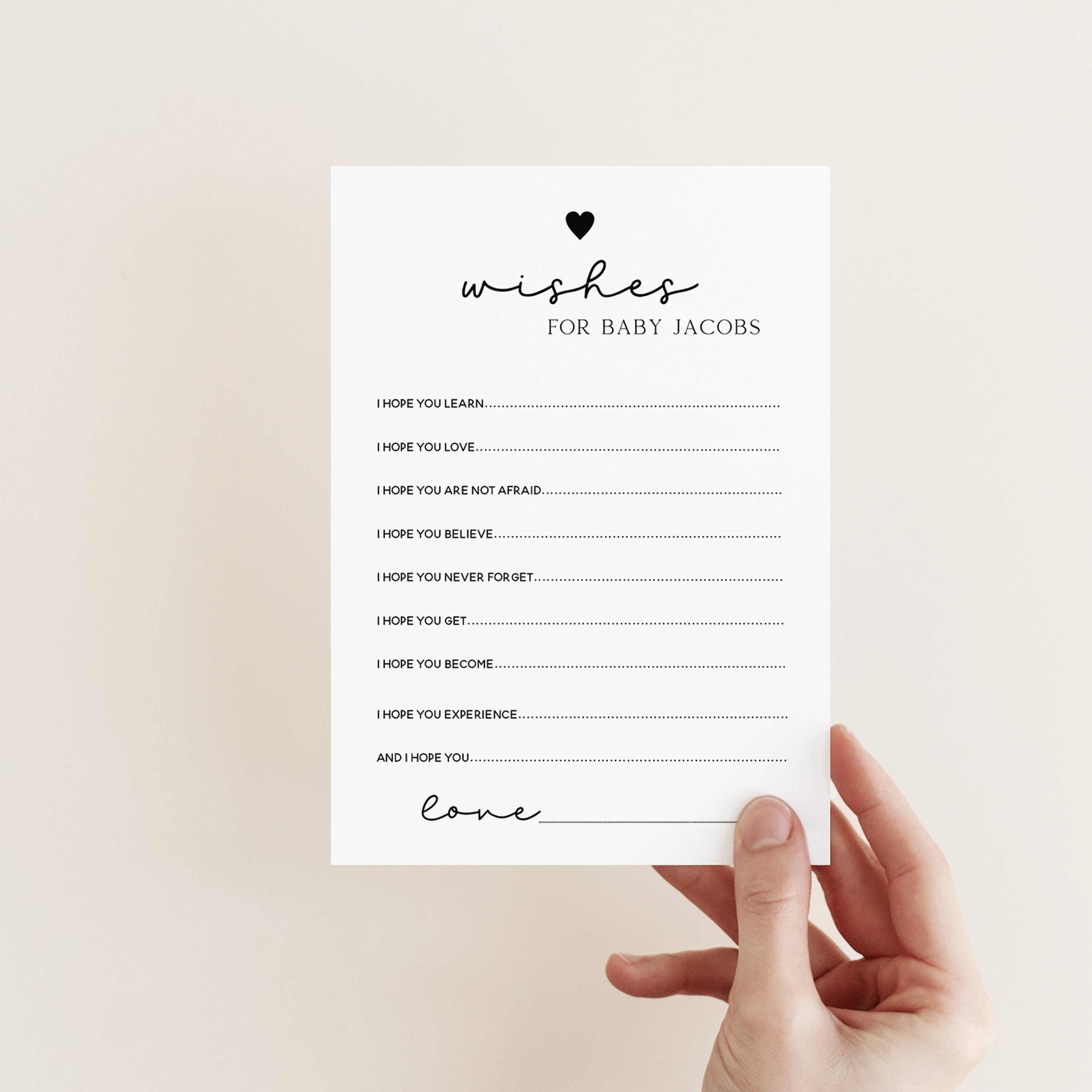 Personalised Minimalist White Wishes For Baby Game