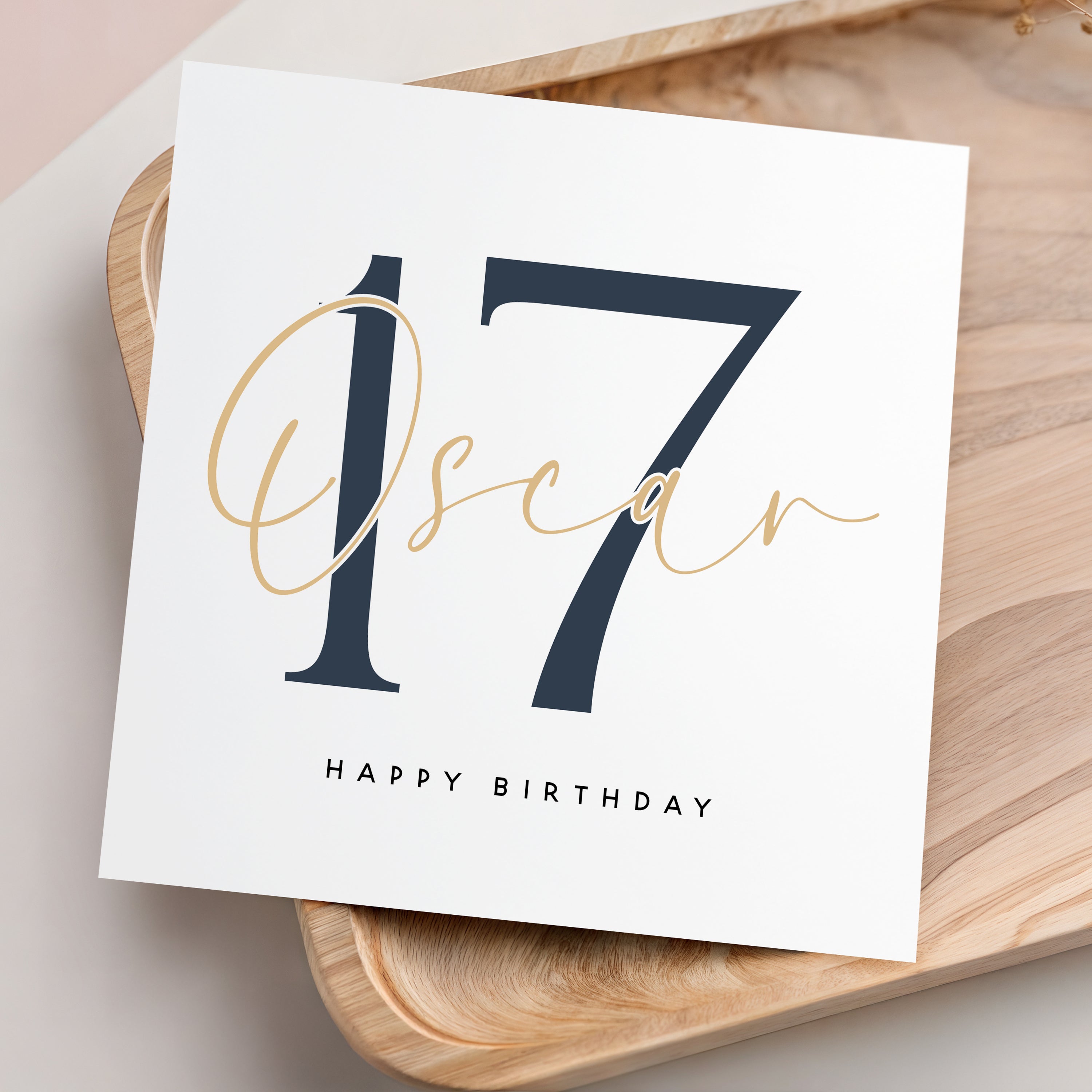 Personalised Any Age Birthday Card Script & Navy Minimal